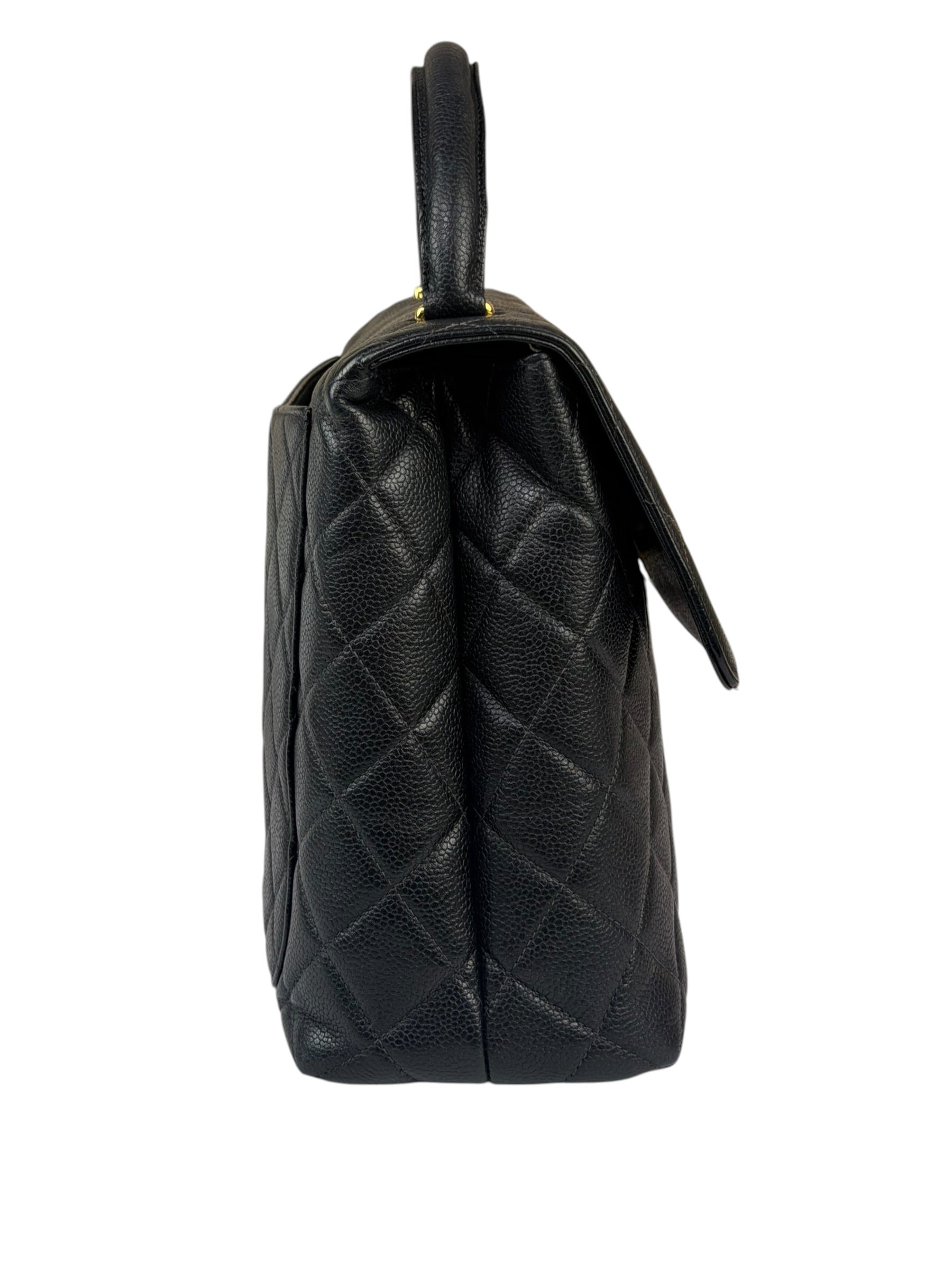 Chanel Vintage Black Caviar Quilted Leather Kelly Top Handle Bag 1996