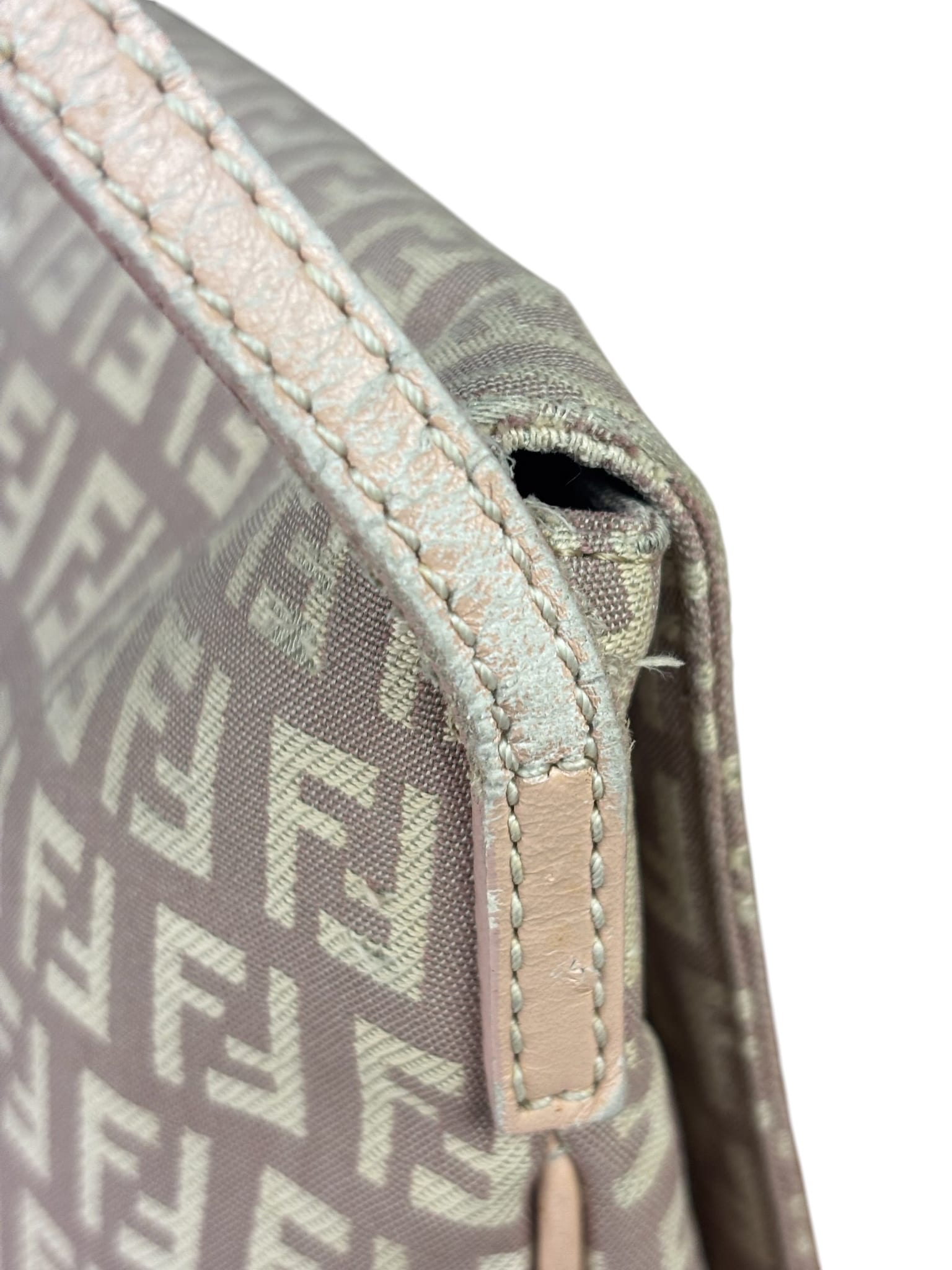 Fendi Pastel Pink Leather Trim Zucca Flap Vitello Tube Messenger Bag