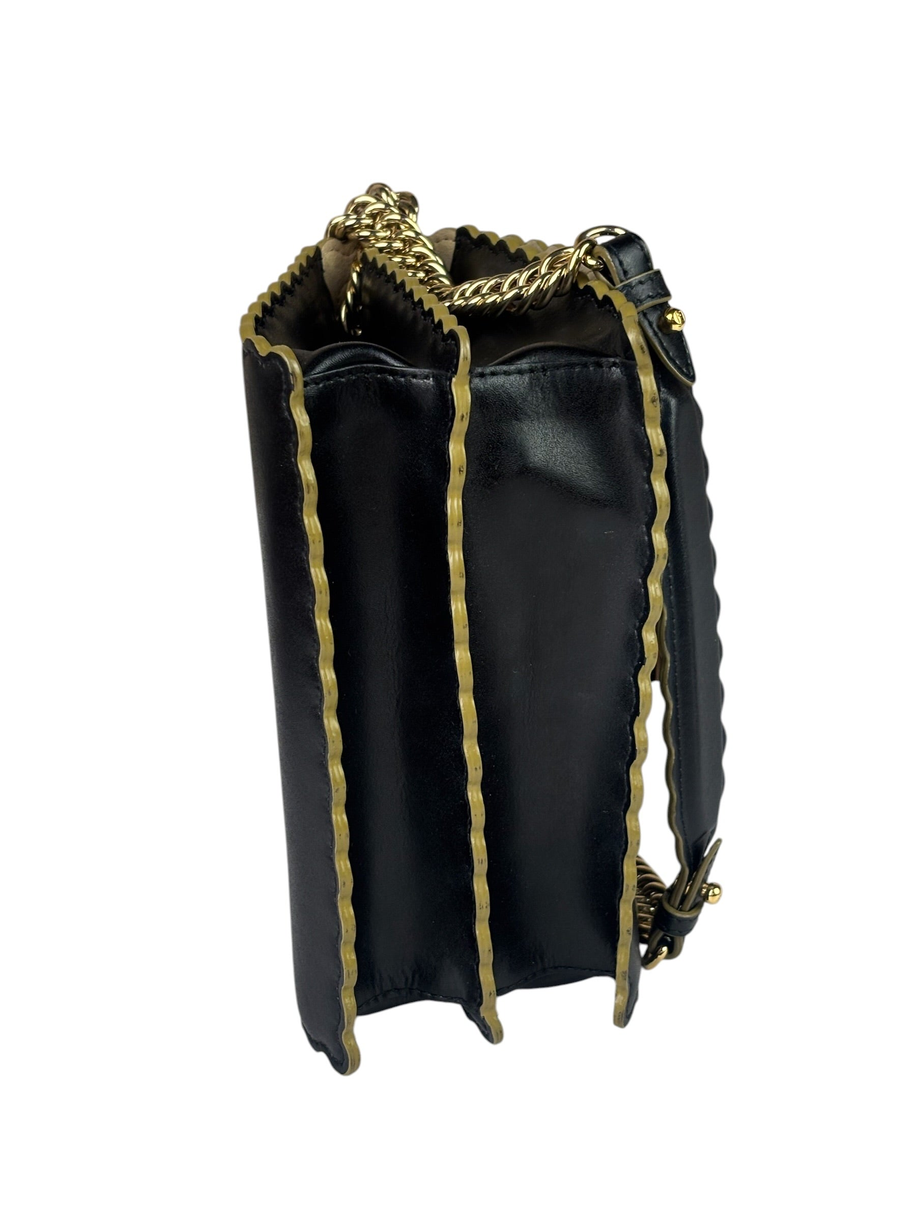 Fendi Black Leather Kan I Scallop Edge Flap Bag
