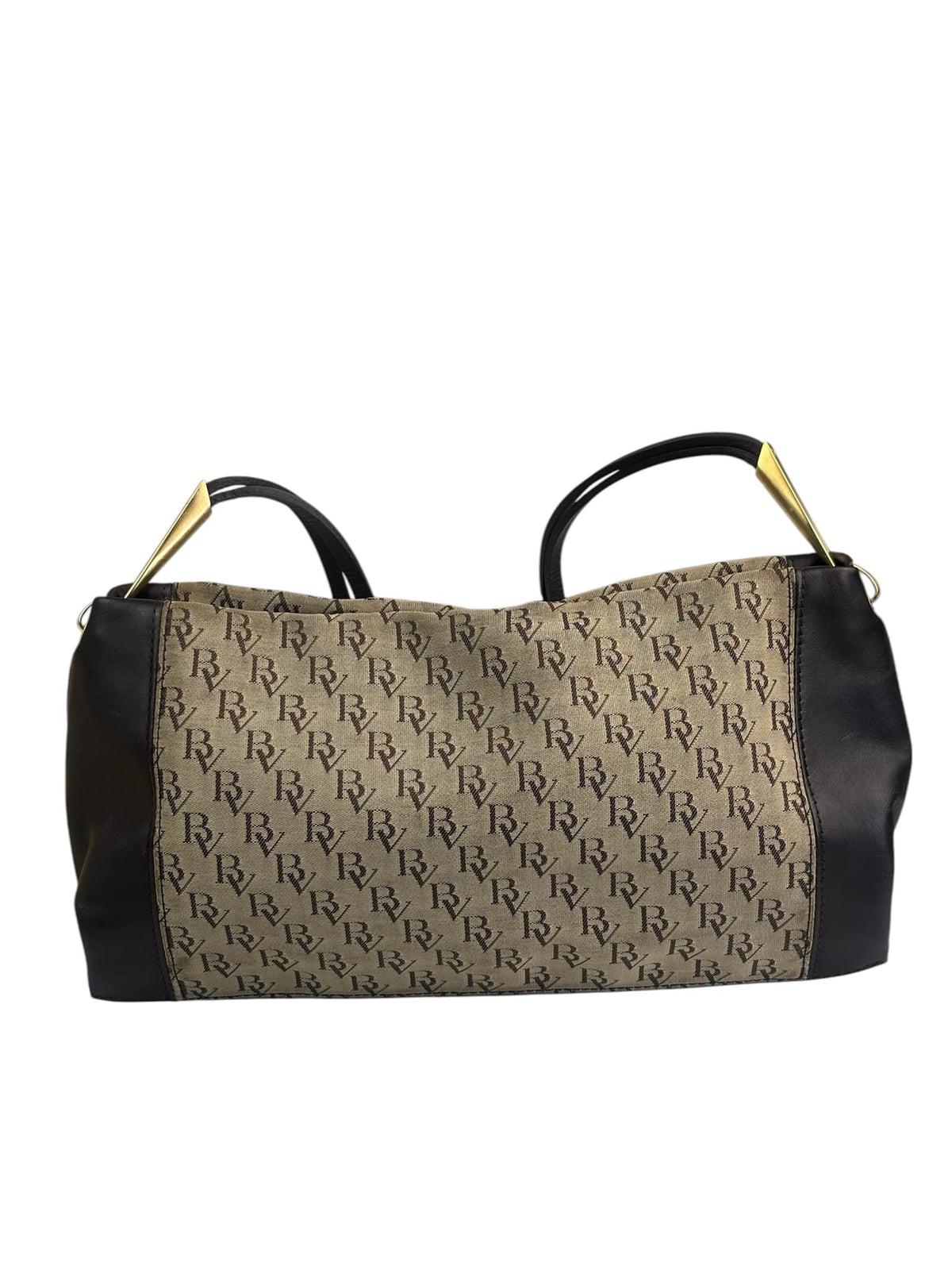 Bottega Veneta Brown/Beige Leather Trim Monogram Shoulder Bag