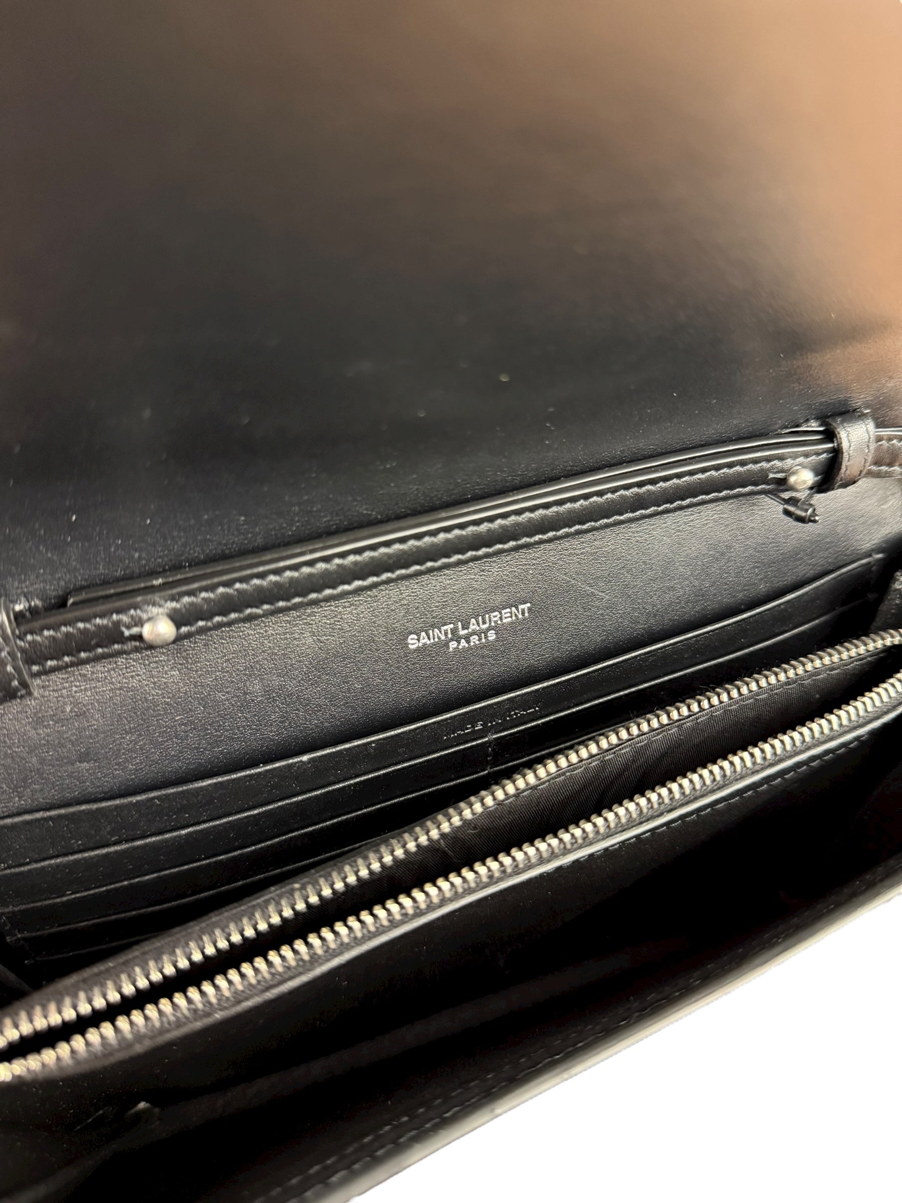 Saint Laurent Cassandre Leather Wallet on Chain Bag Black