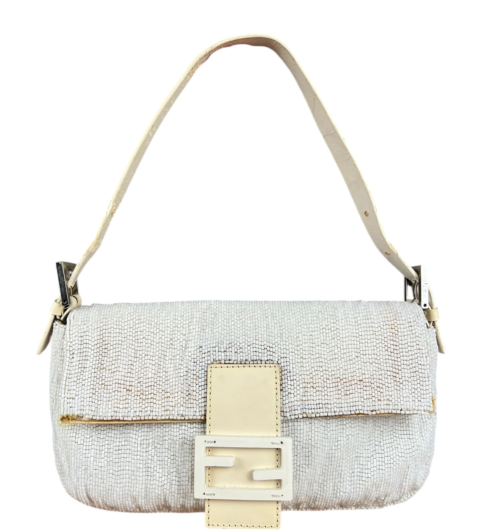 Fendi Vintage Beaded Baguette White