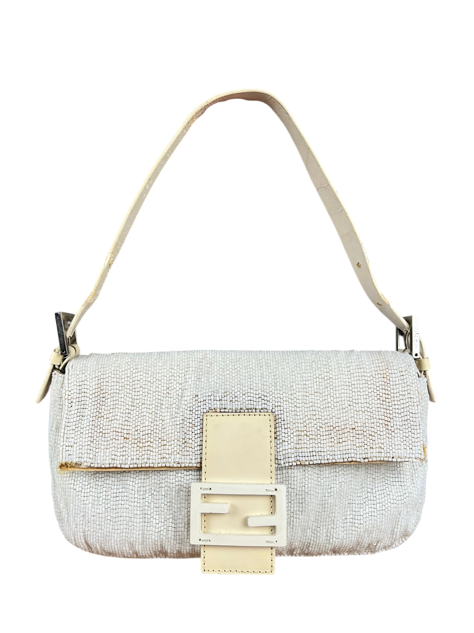 Fendi Vintage Beaded Baguette White
