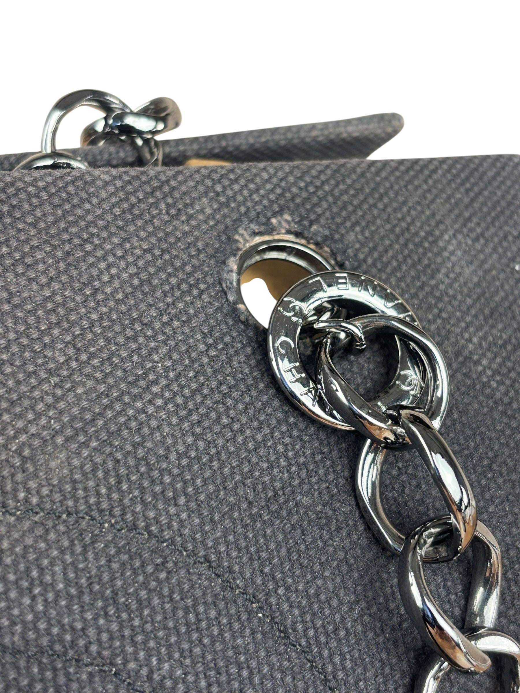 Chanel Vintage Canvas & Leather Chocolate Bar Fold-Over Tote Bag