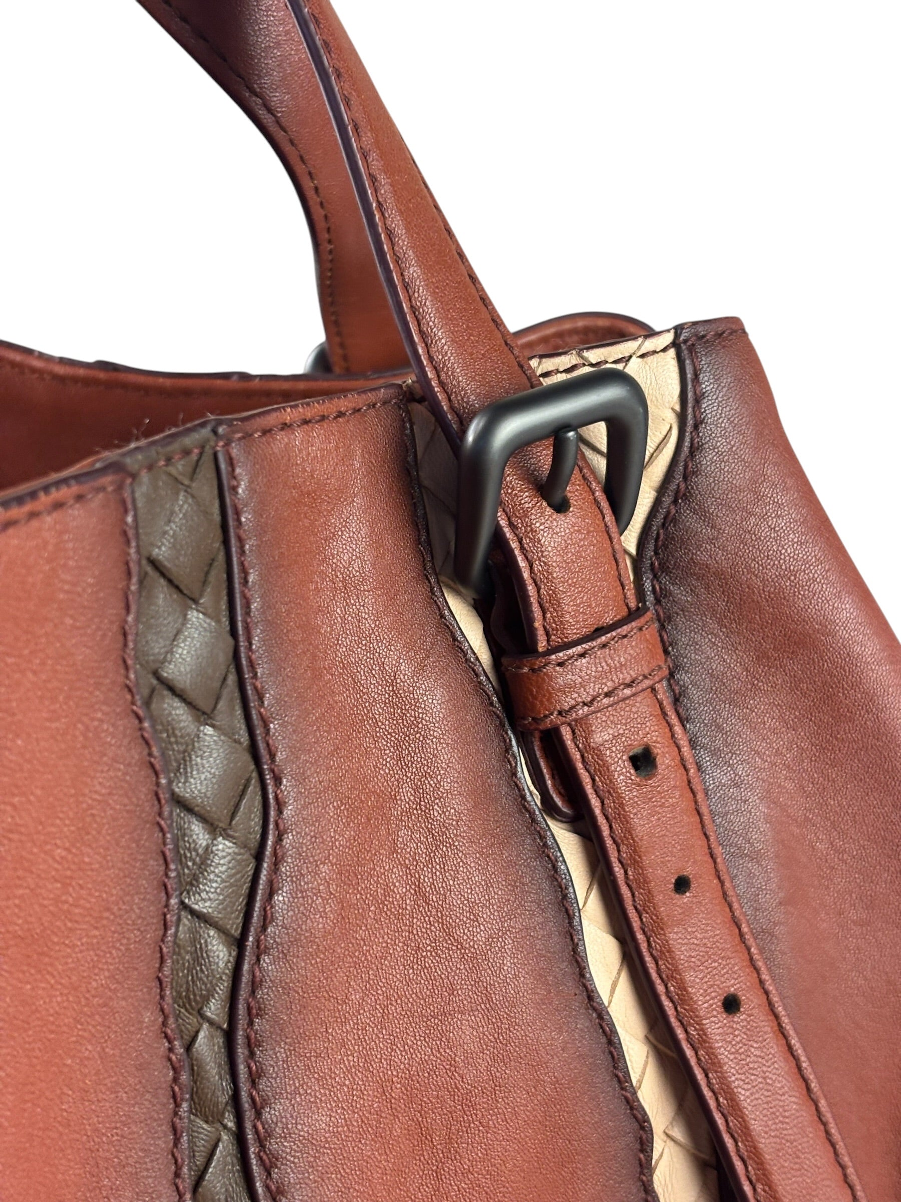 Bottega Veneta Brown Leather Intrecciato Trim Cesta Tote