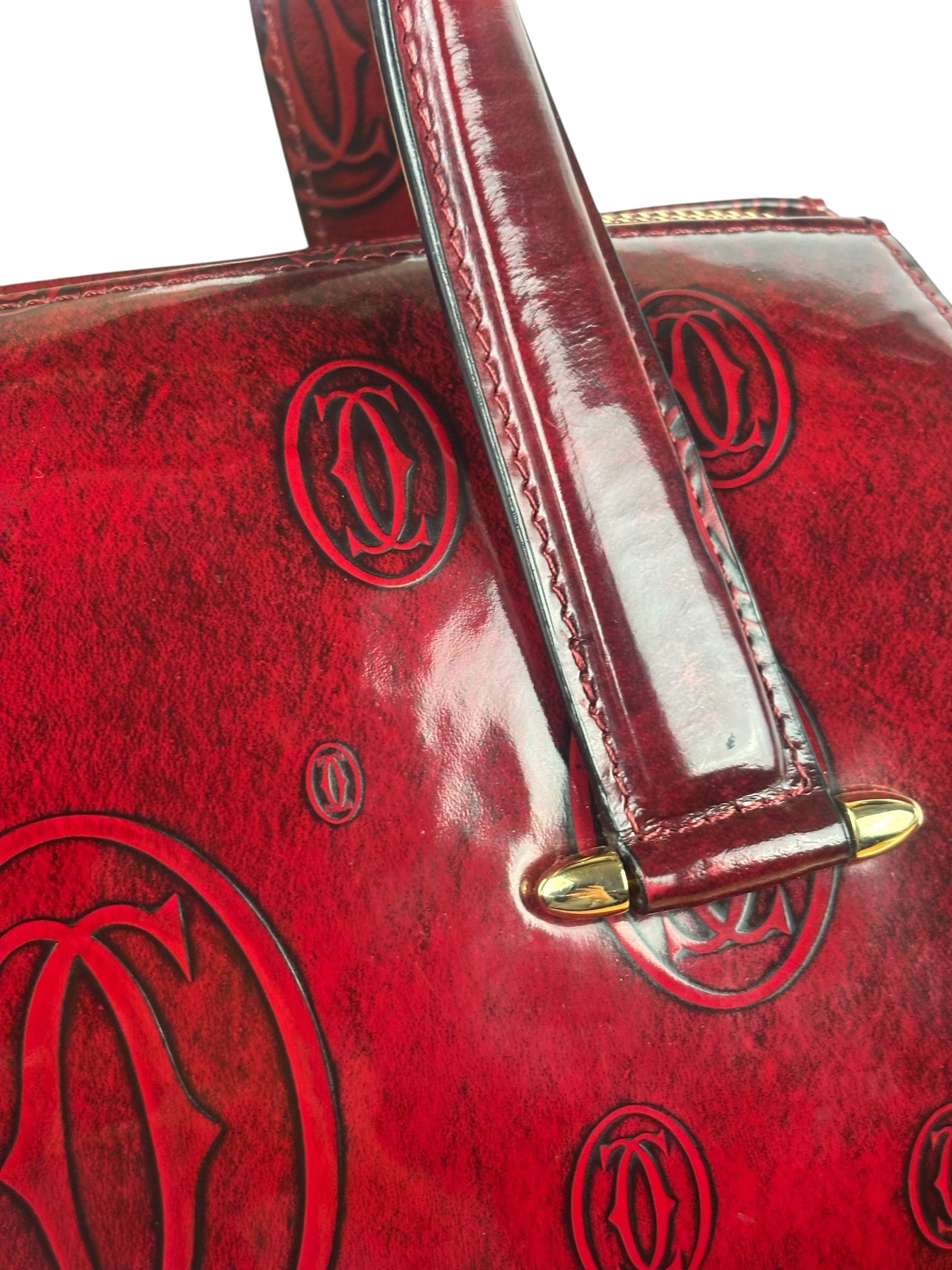 Cartier Red Patent Leather Logo Embossed Handbag