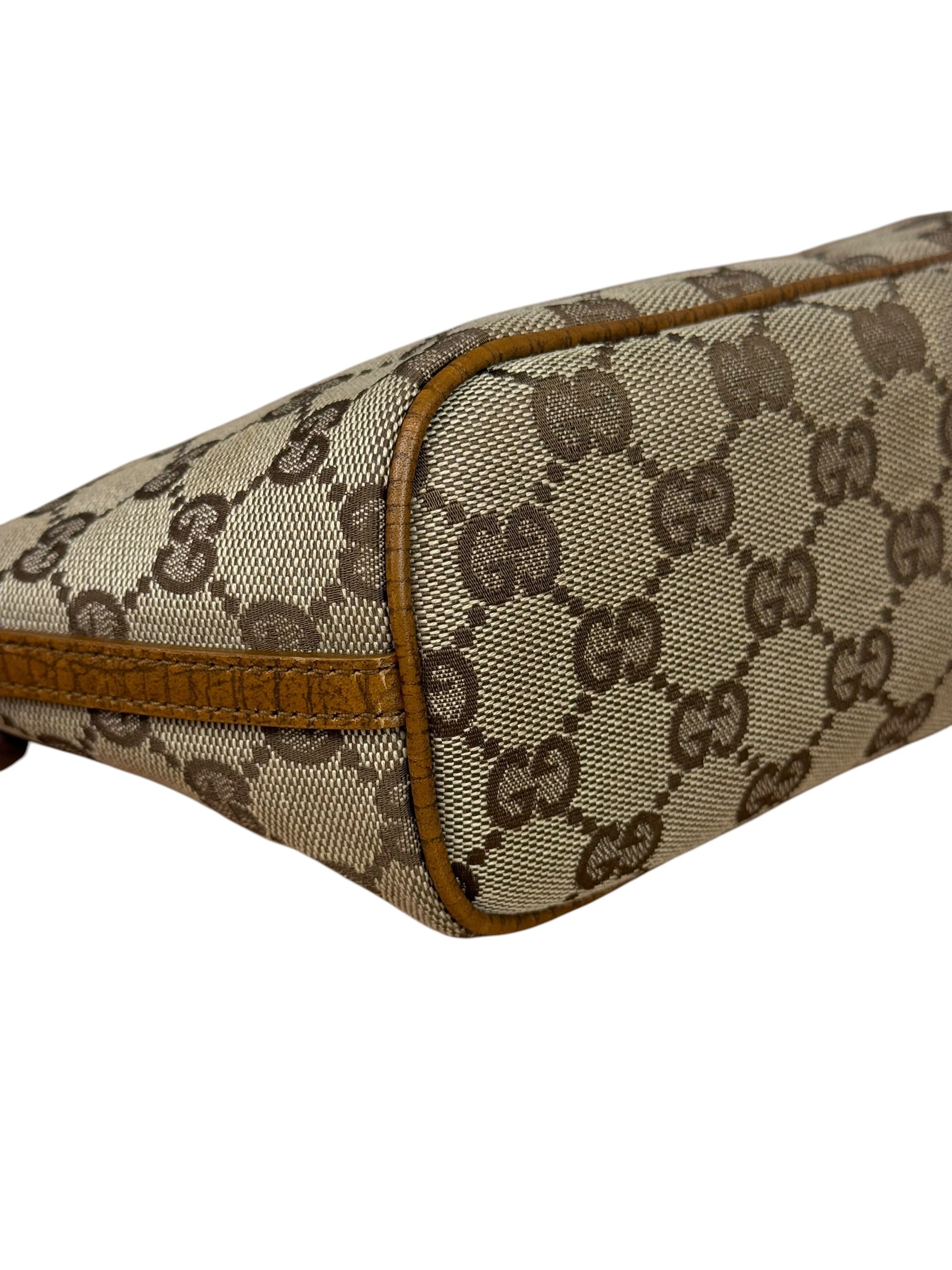 Gucci Brown Leather Trim GG Boat Pochette