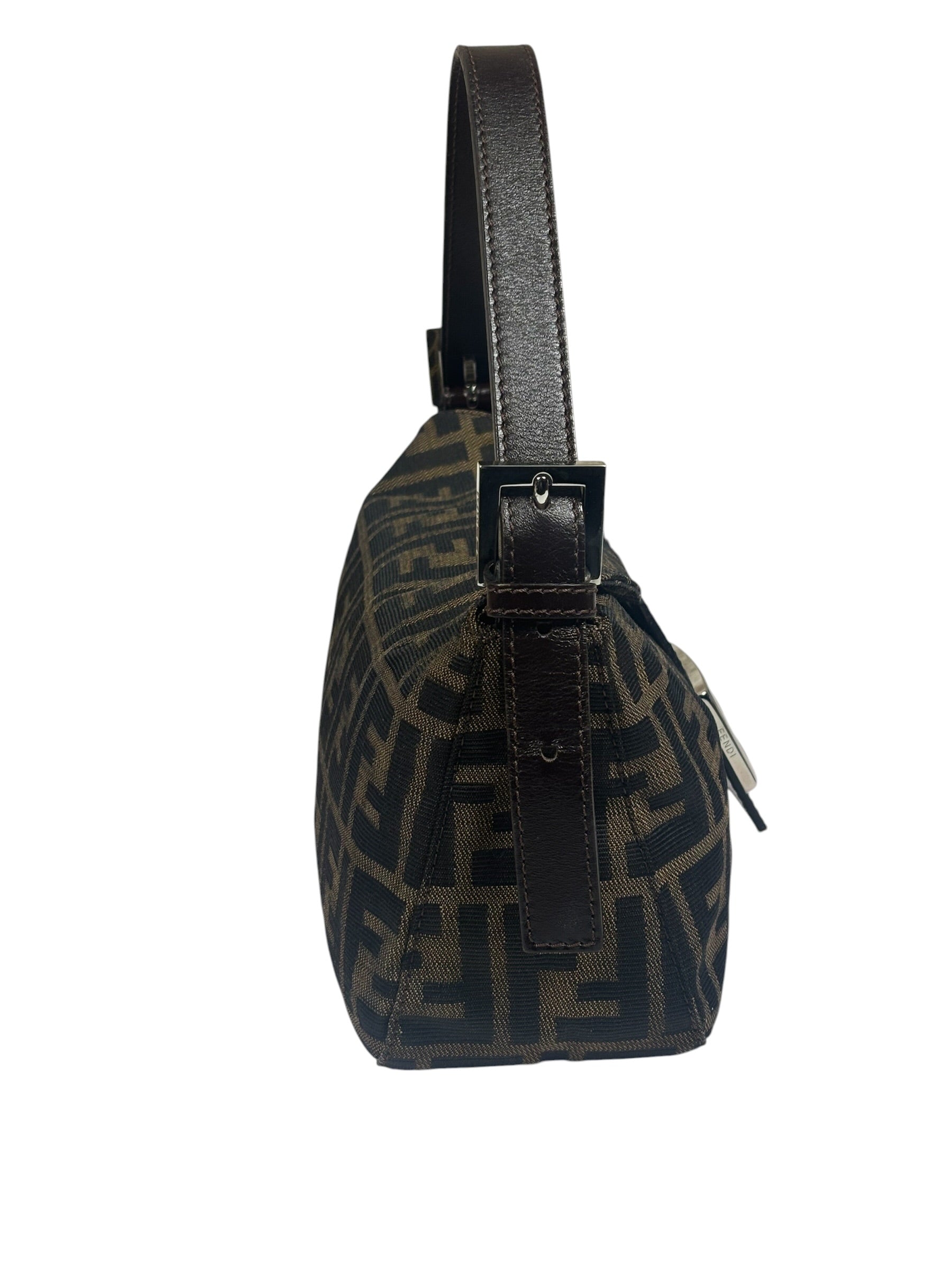 Fendi Brown Leather Trim Baguette