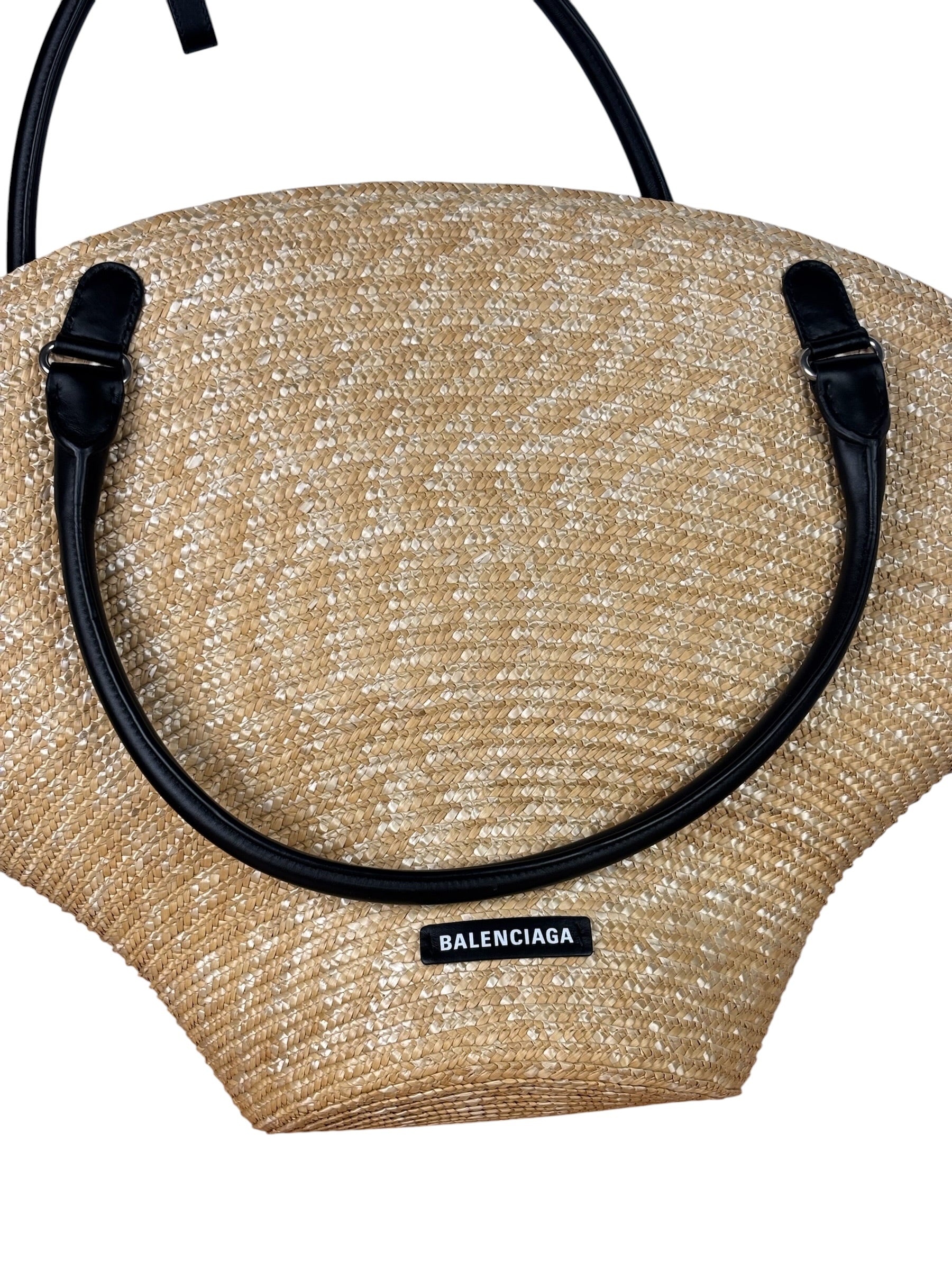 Balenciaga Raffia Woven/Leather Trim Beach Tote
