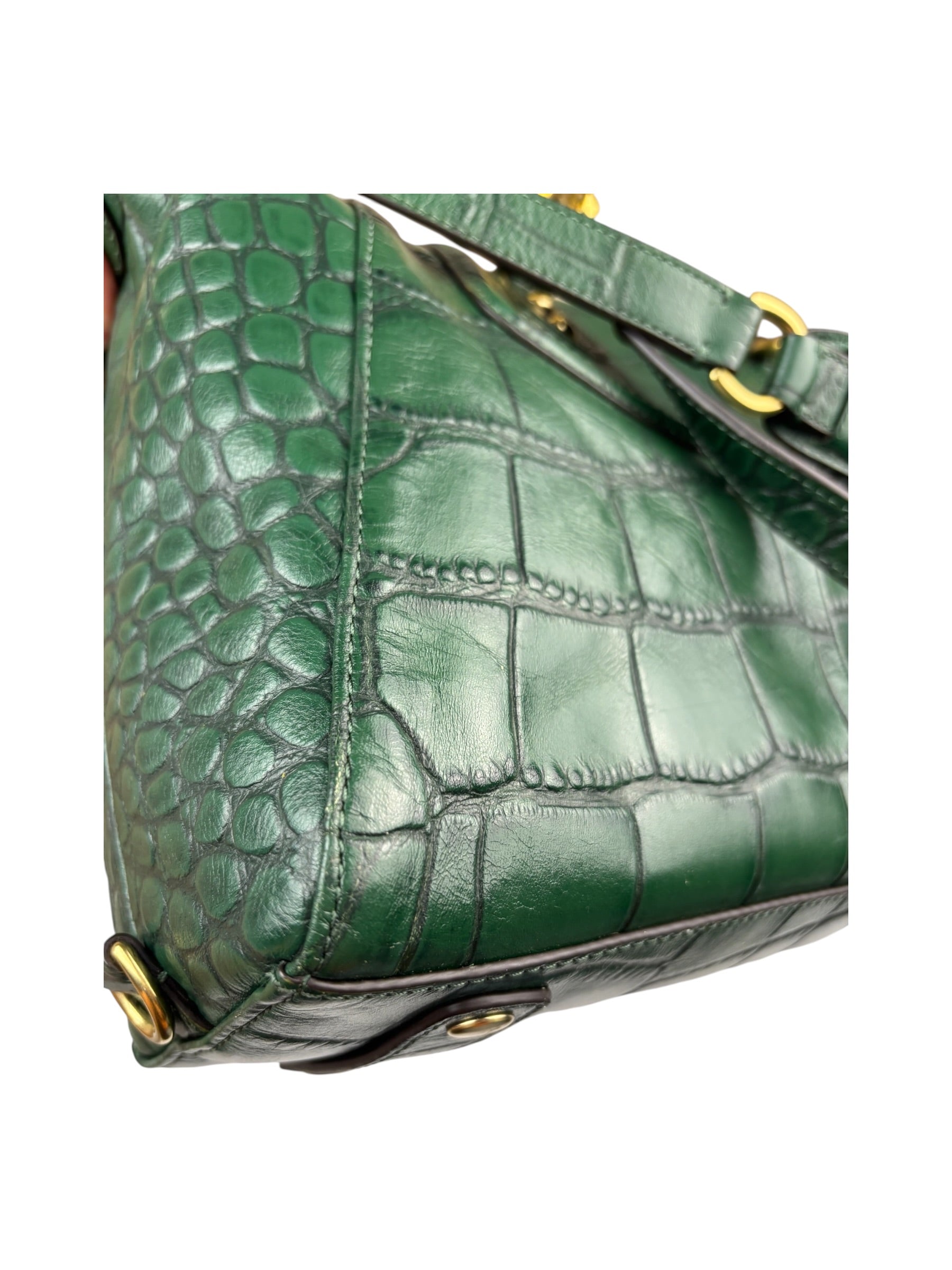 Coach Green Croc-Embossed Ashley Satchel Shoulder Bag