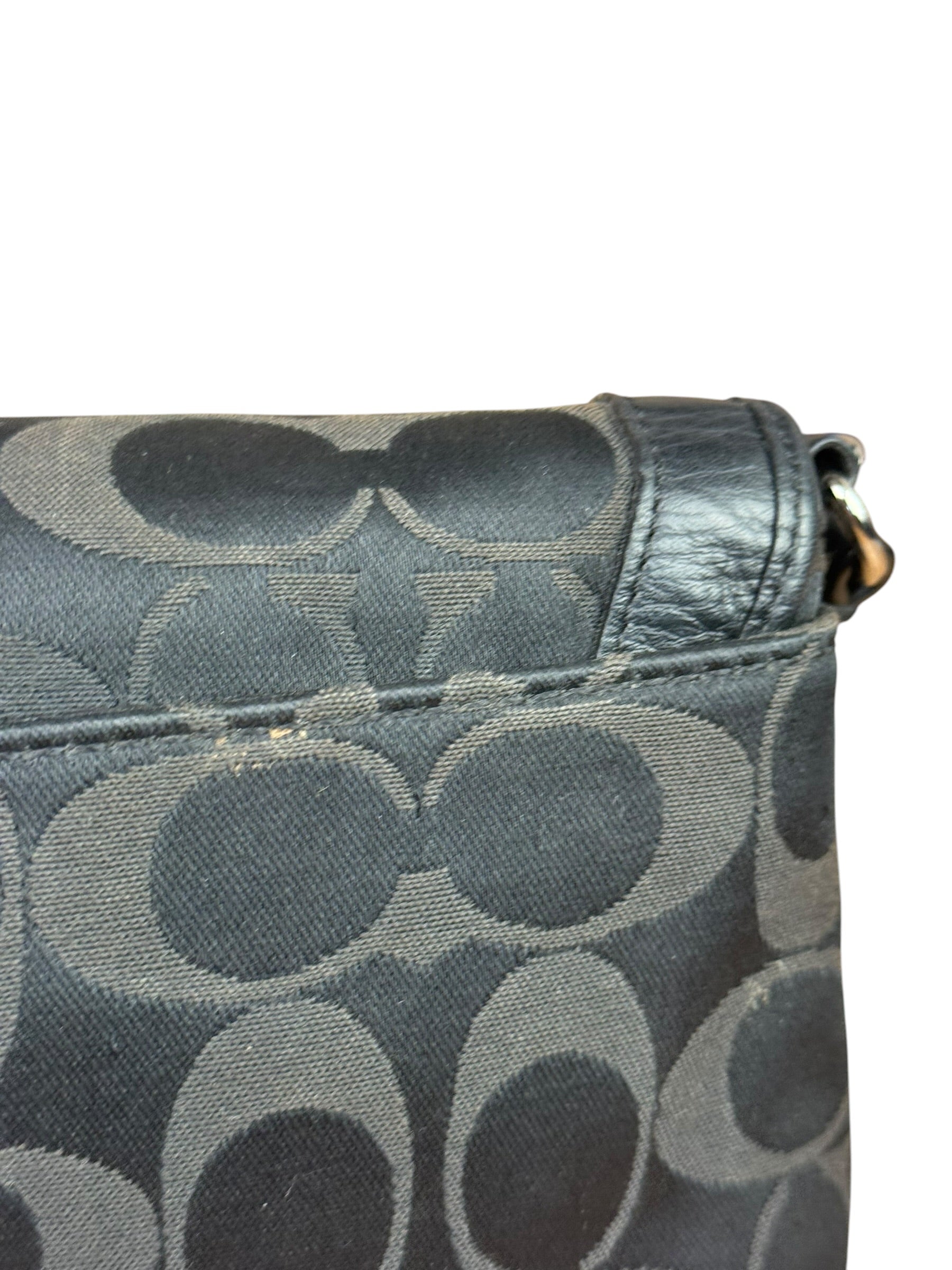 Coach Vintage Black Leather Trim C Canvas Flap Snap Clutch Wristlet