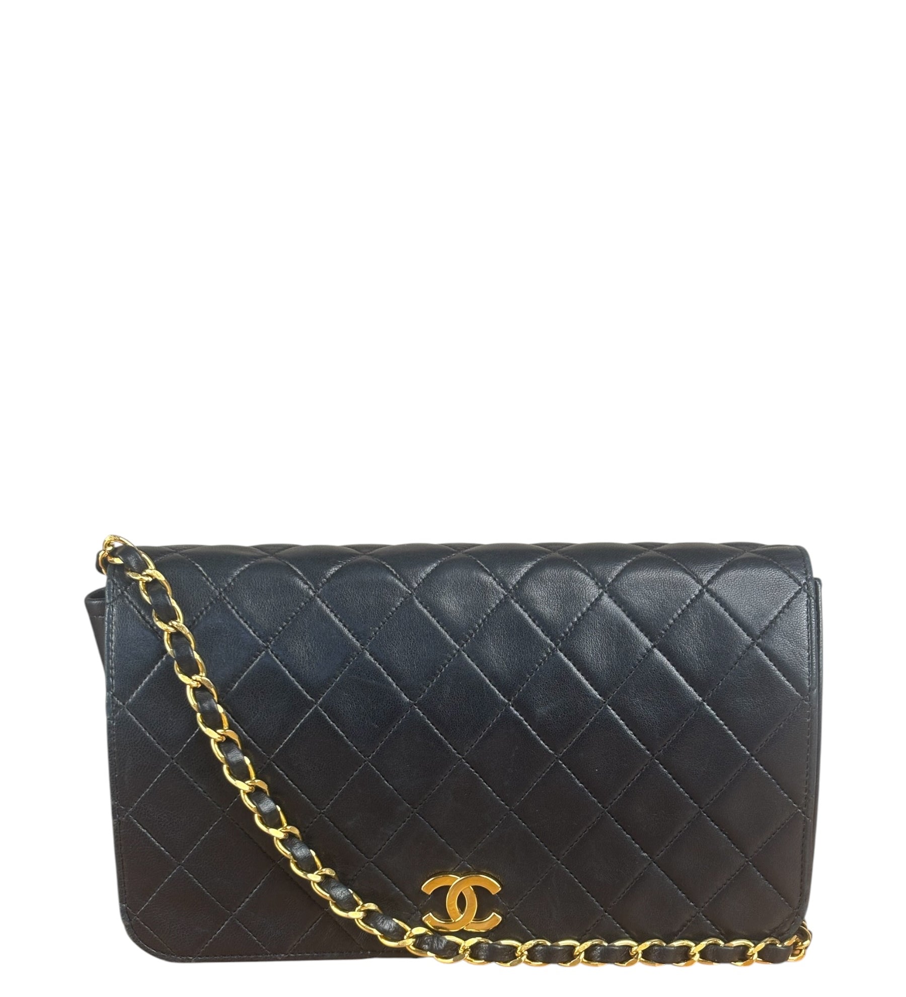 Chanel Black CC Quilted Leather Chain Flap Bag 90s