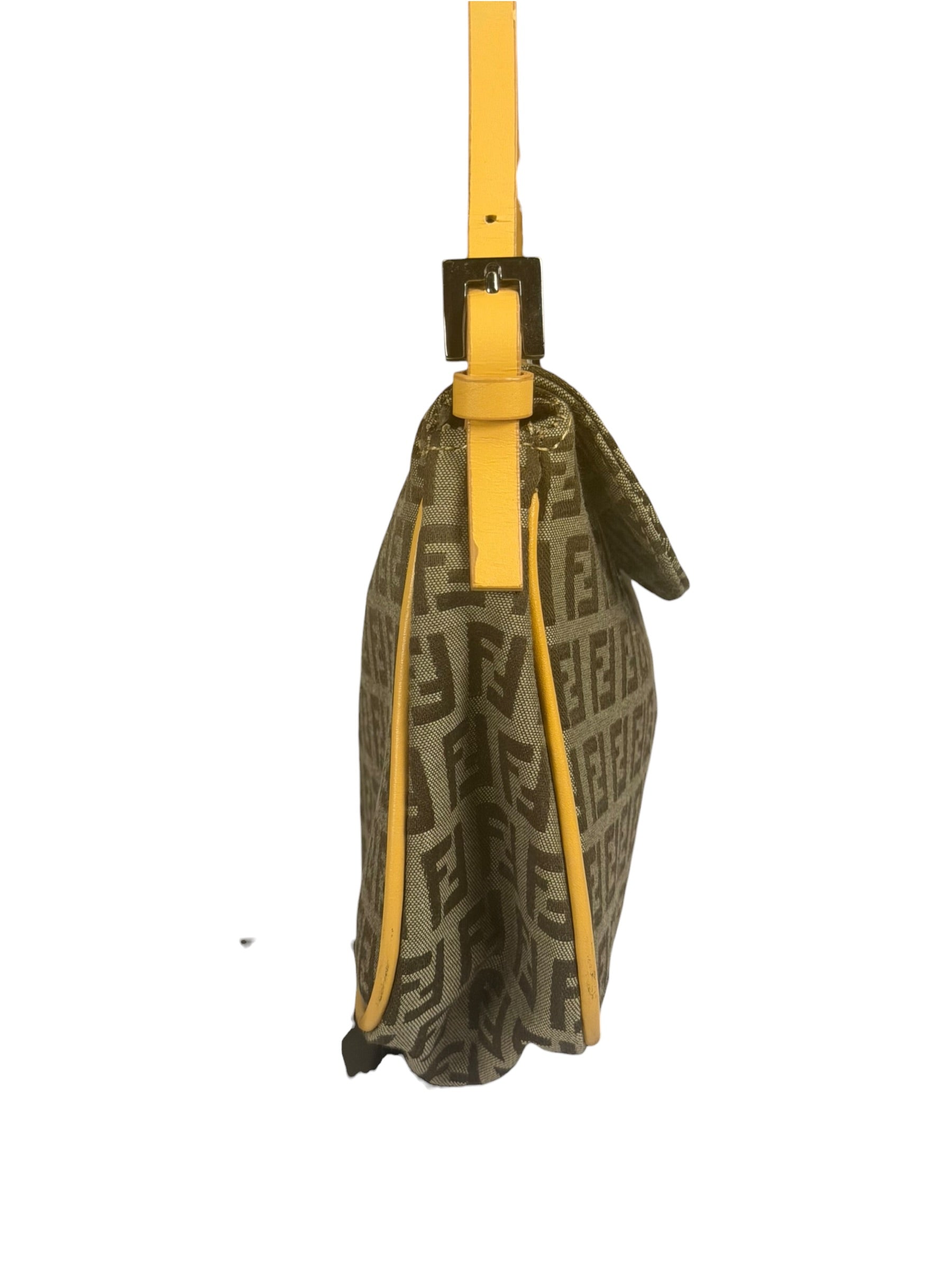 Fendi Beige Leather Trim Zucca Pochette