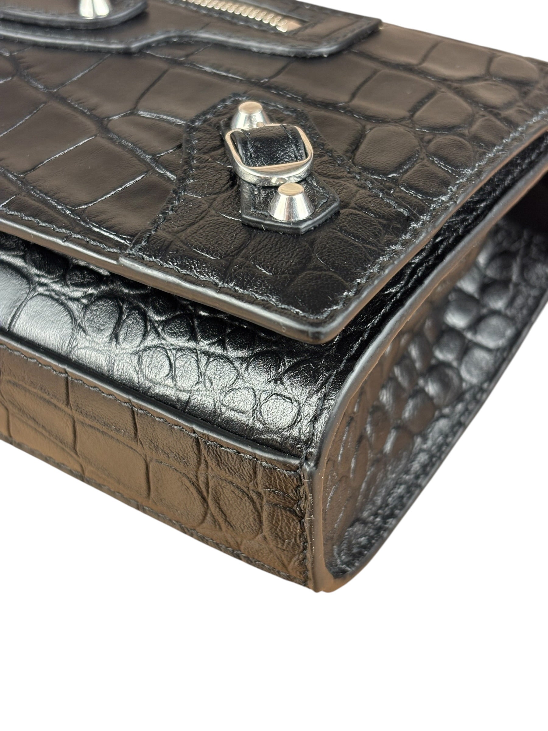 Balenciaga Black Croc Embossed Le City Clutch