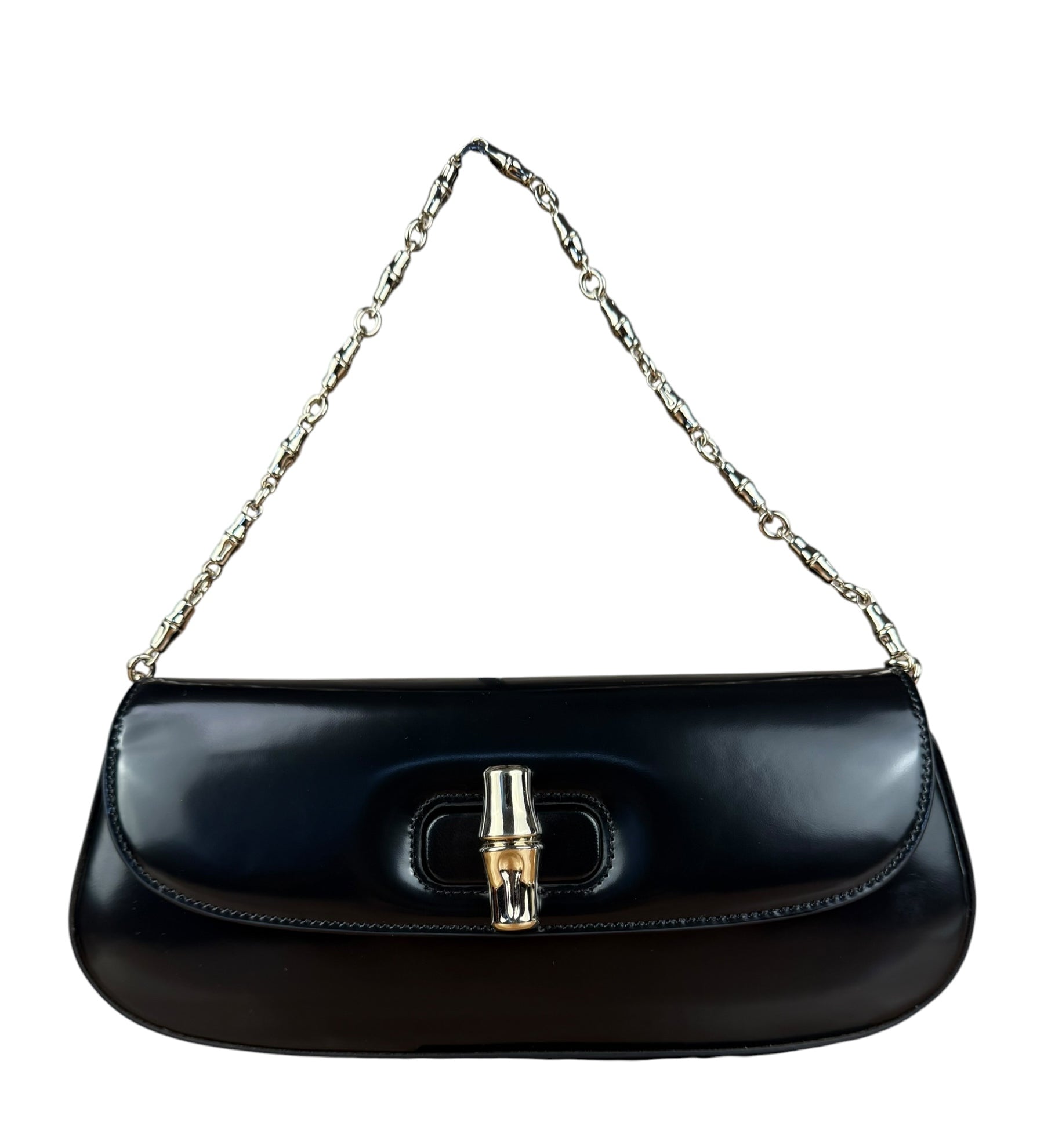 Gucci Black Leather Bamboo Night Small Clutch/Pochette