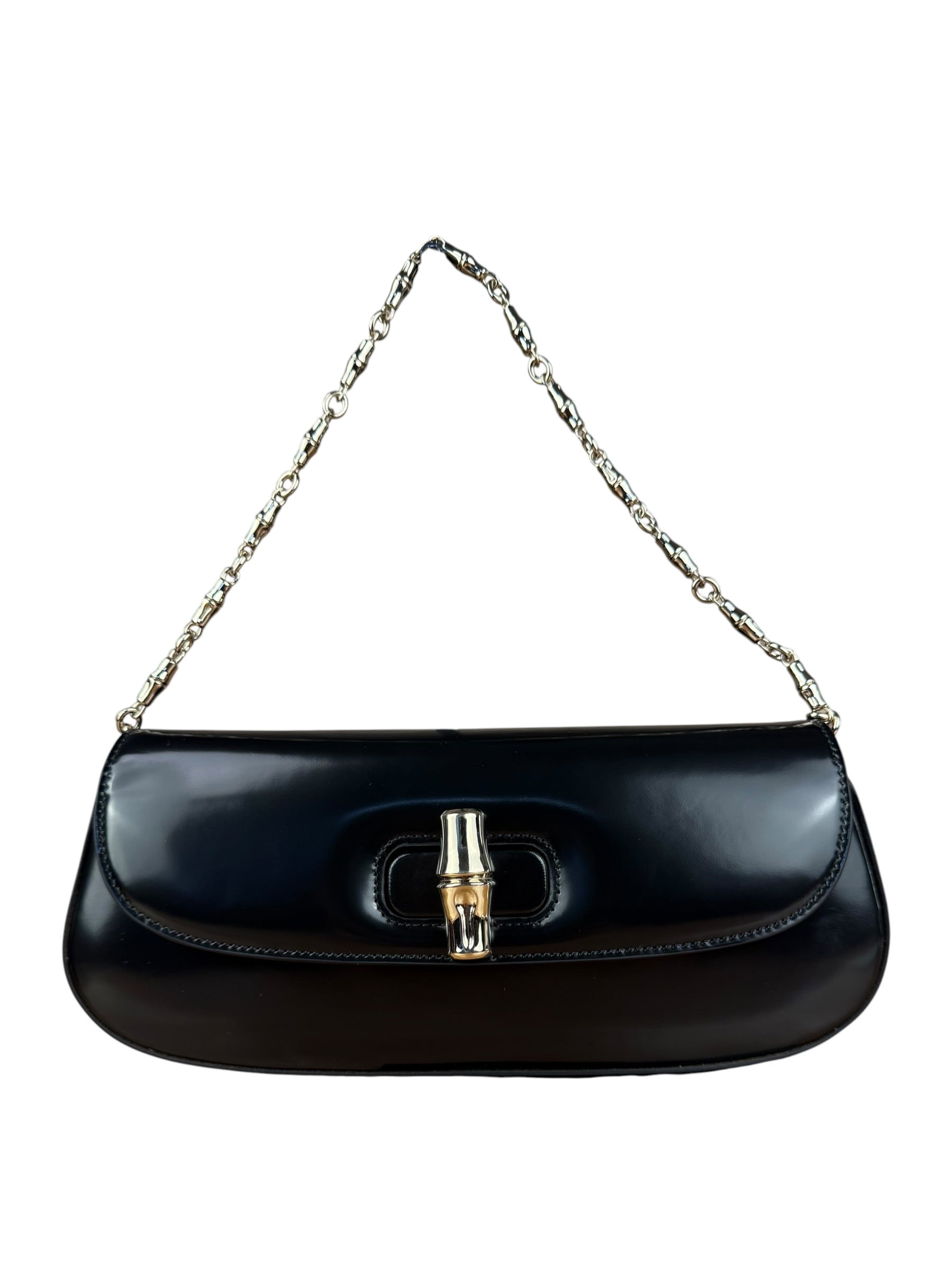 Gucci Black Leather Bamboo Night Small Clutch/Pochette