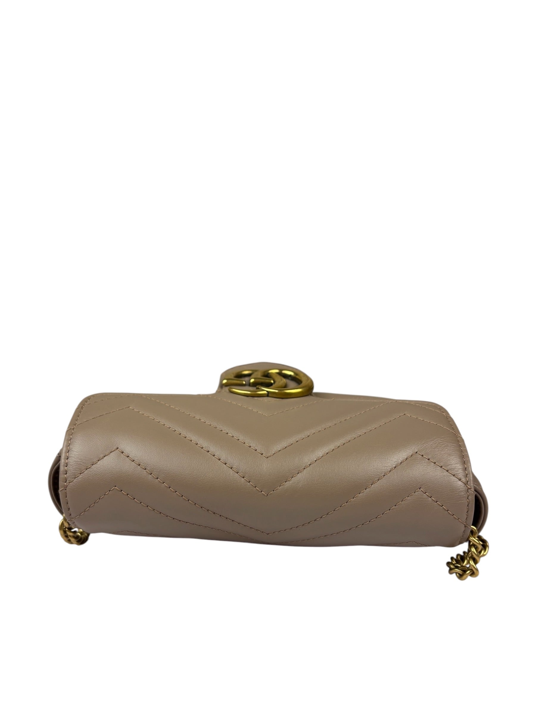 Gucci Pink Beige Leather Marmont Mini Shoulder Bag