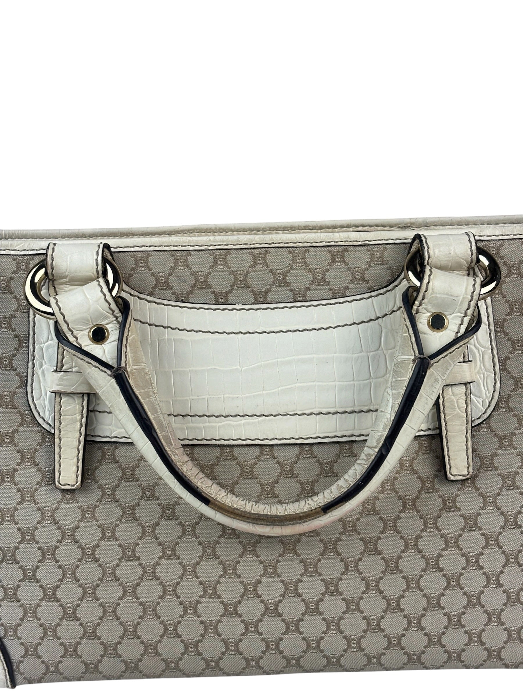 Celine Beige Leather Trim Macadam Boogie Tote