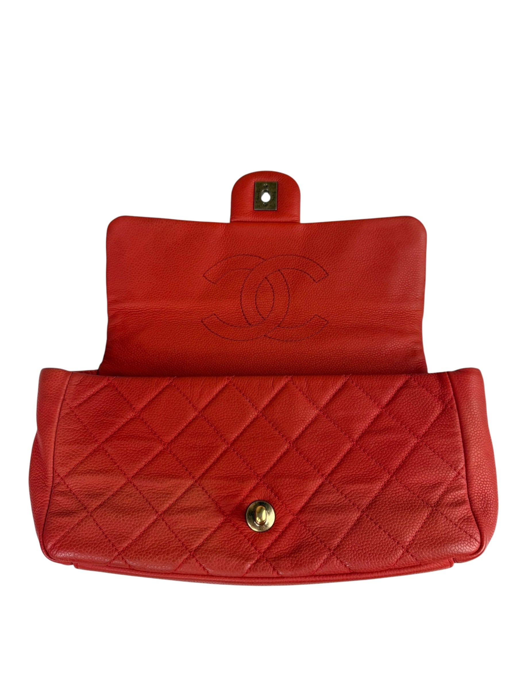 Chanel Red Quilted Caviar Leather Timeless Shoulder Bag 2012