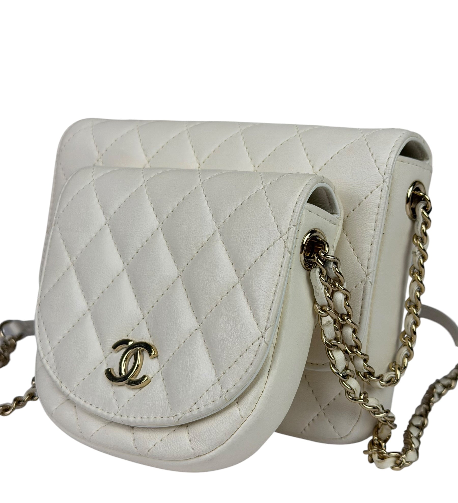 Chanel White Quilted Leather Side-Packs Dual Shoulder Bag 2019
