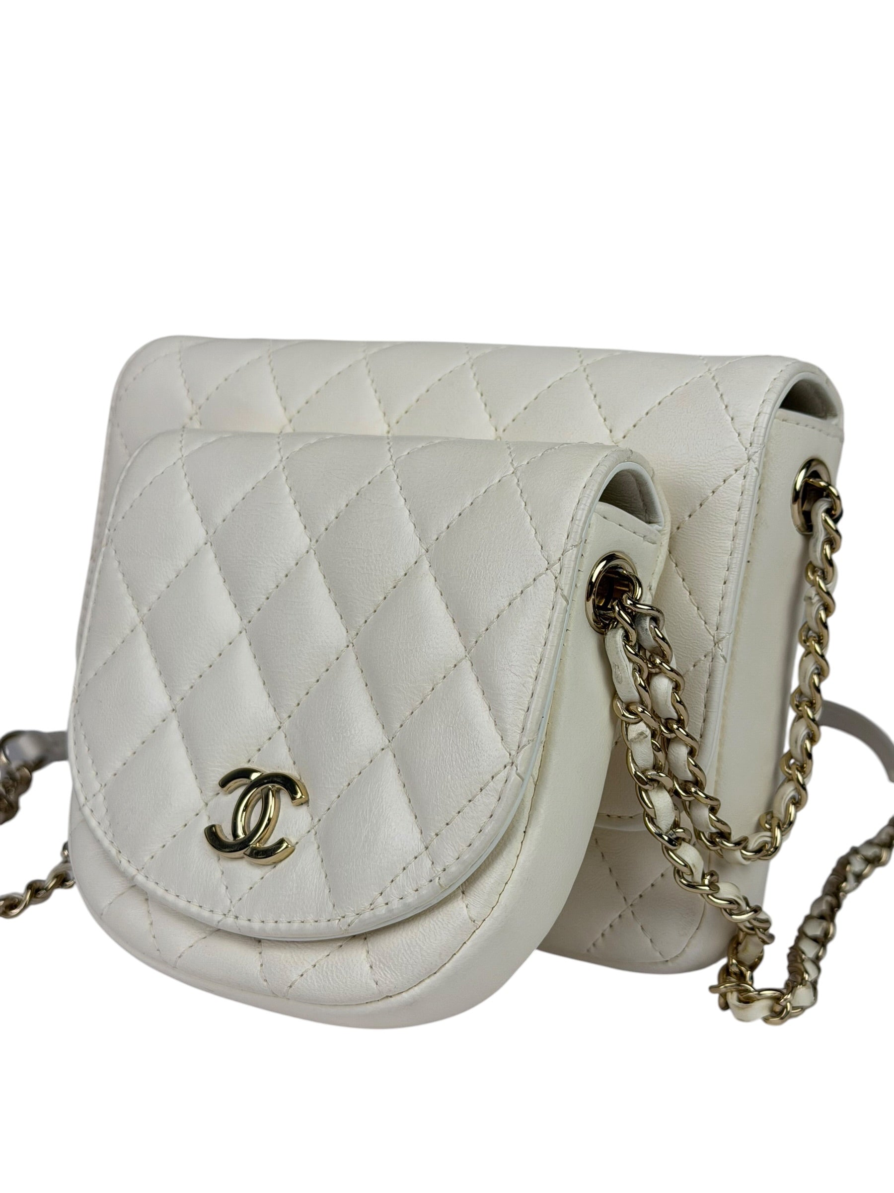 Chanel White Quilted Leather Side-Packs Dual Shoulder Bag 2019