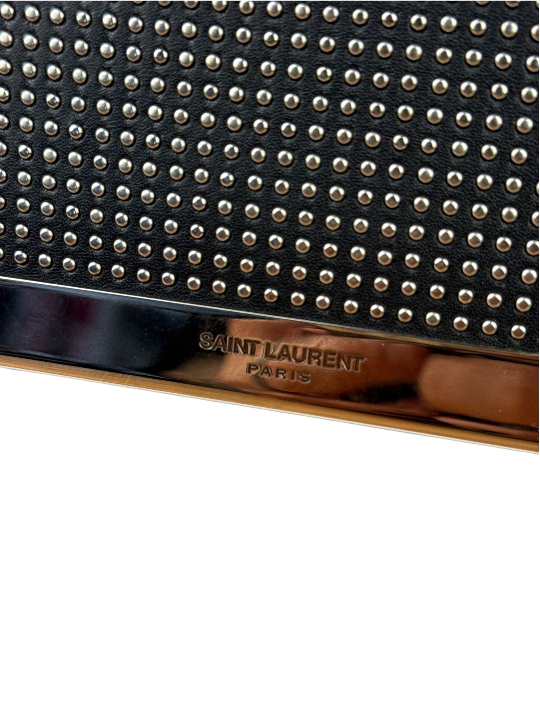 Yves Saint Laurent Black Calfskin Studded Lutetia Flap Clutch