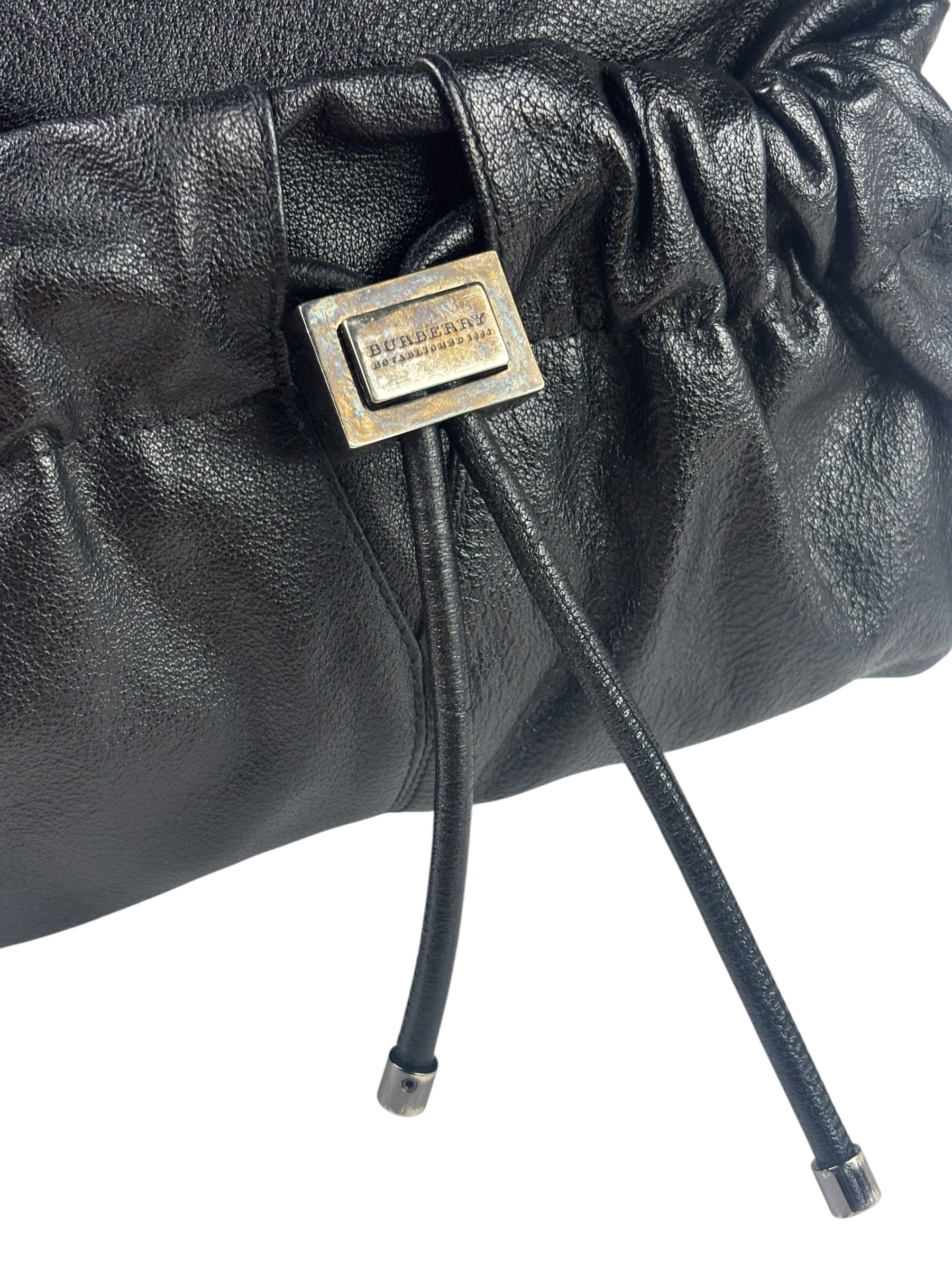 Burberry Black Ruched Leather Curzon Satchel Crossbody Bag