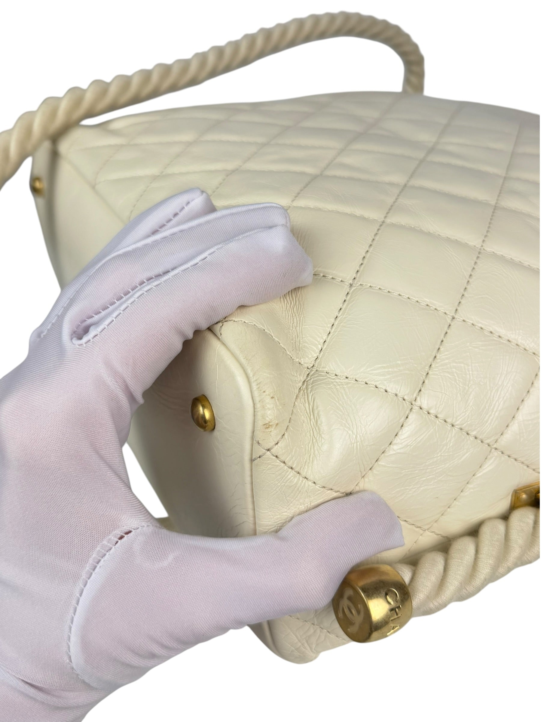 Chanel Ivory Crumpled Leather Vogue Rope Hobo Bag 2019