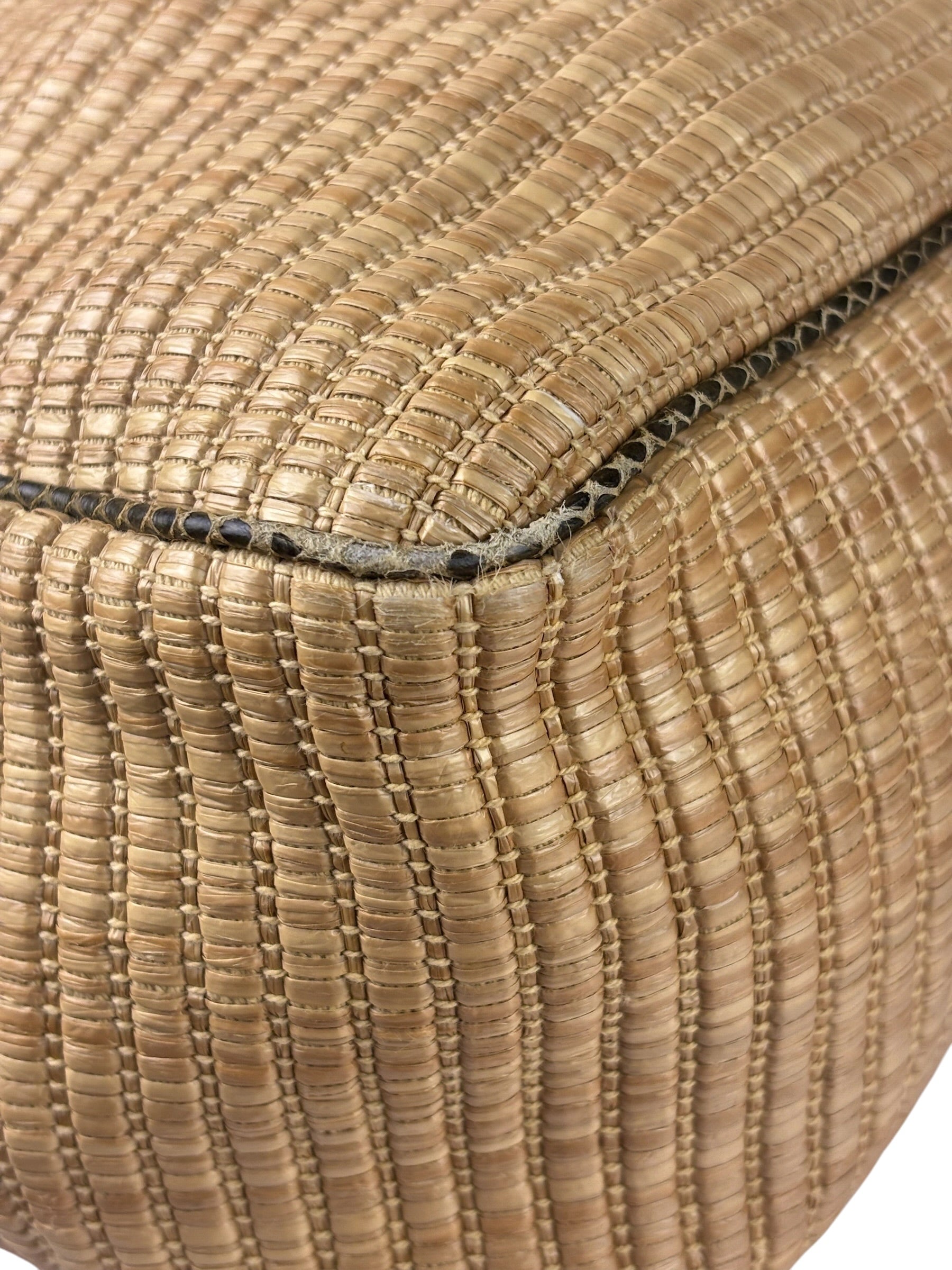 Gucci Brown Snakeskin Trim Large Raffia Positano Tote