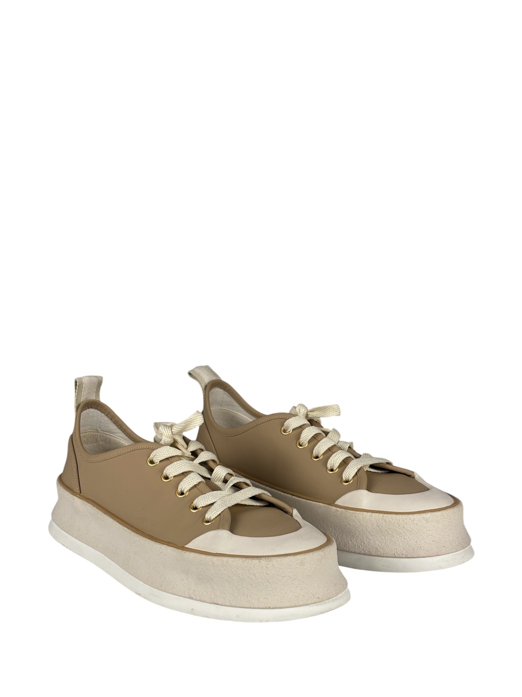 Max Mara Leather Platform Sneaker Beige