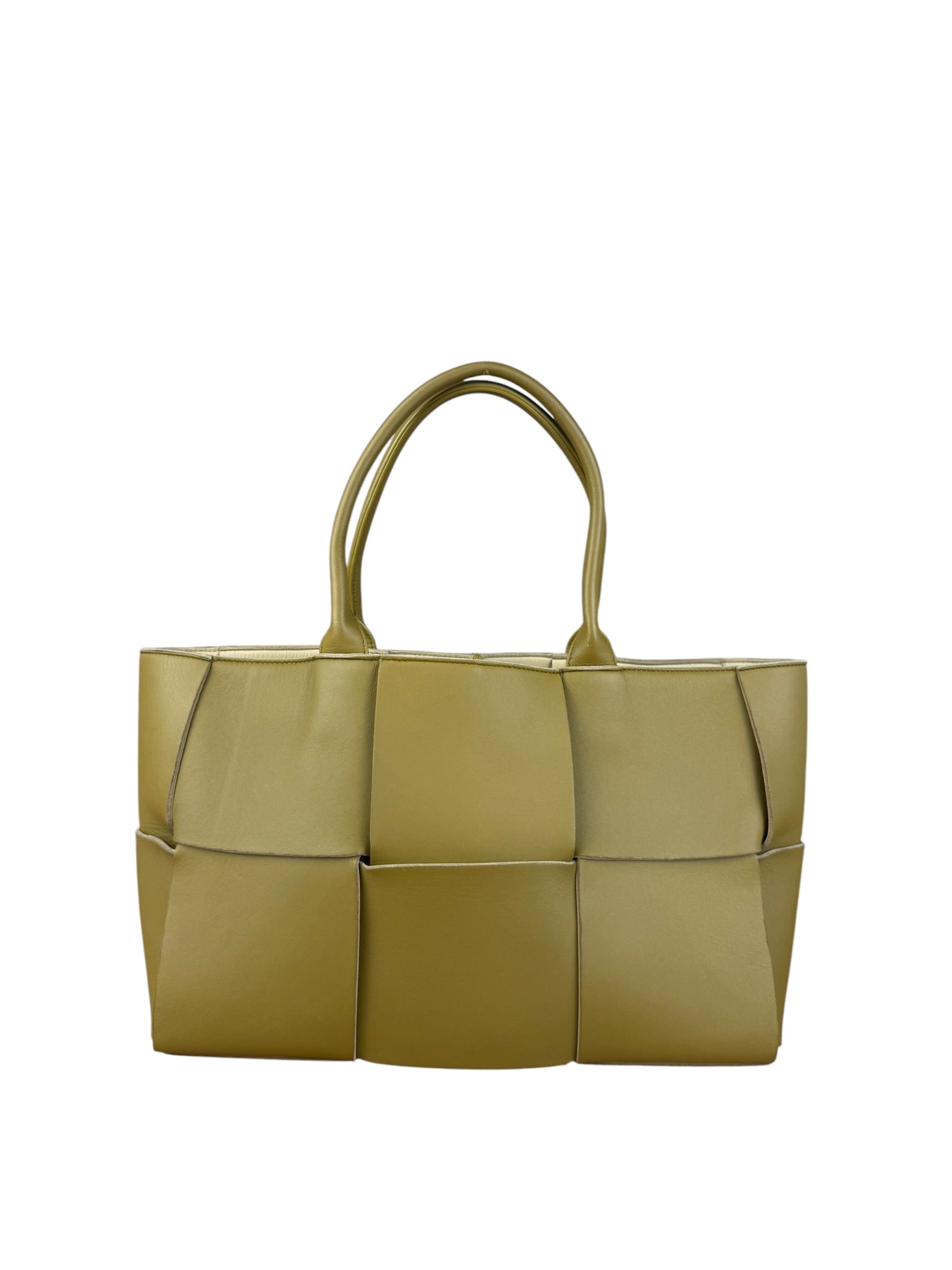 Bottega Veneta Muted Olive Intreccio Arco Woven Leather Tote