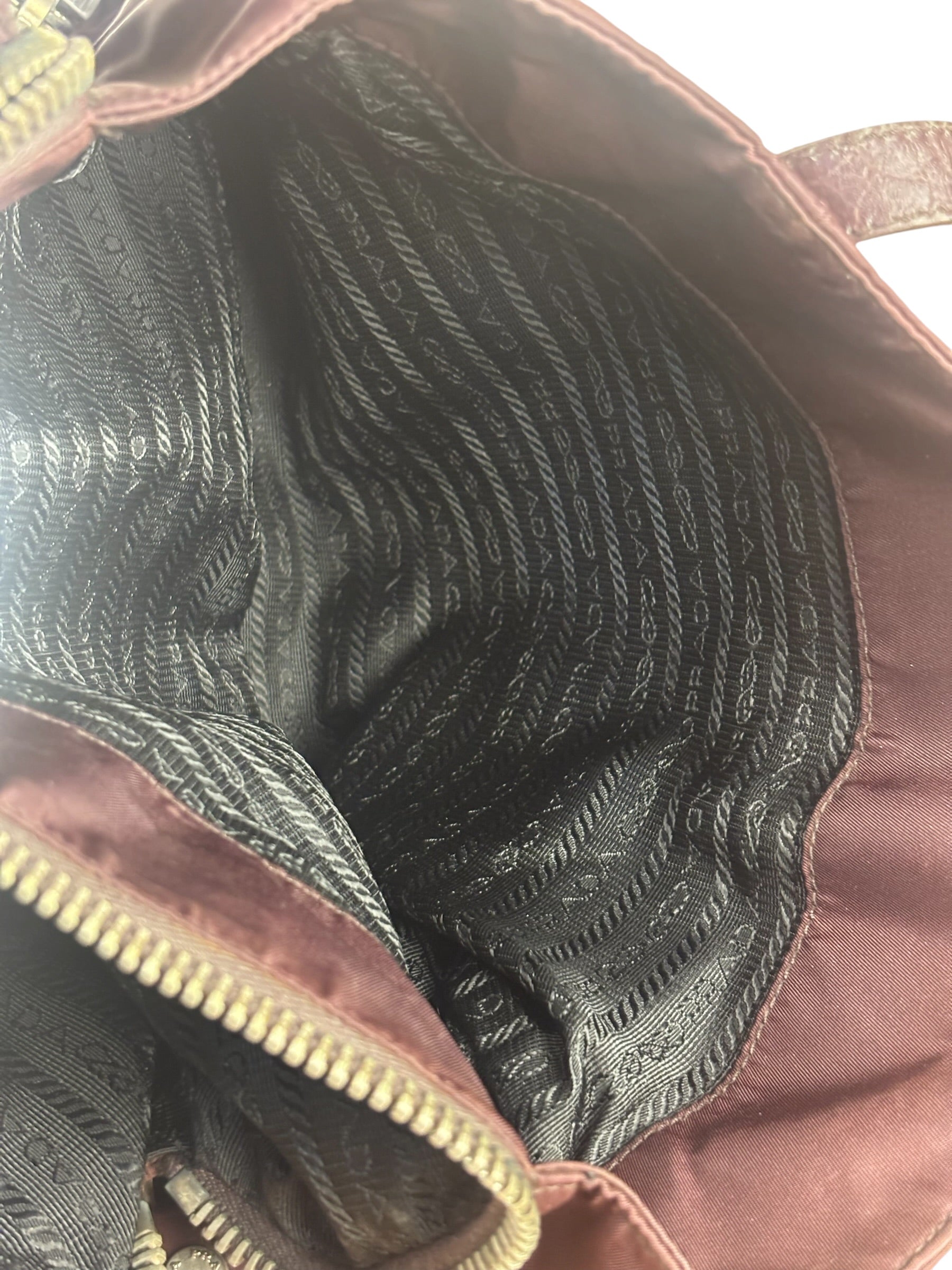 Prada Vintage Plum Nylon Leather Embossed Handbag