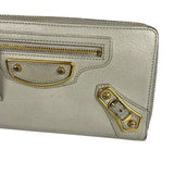 Balenciaga Grey Leather Moto Long Wallet