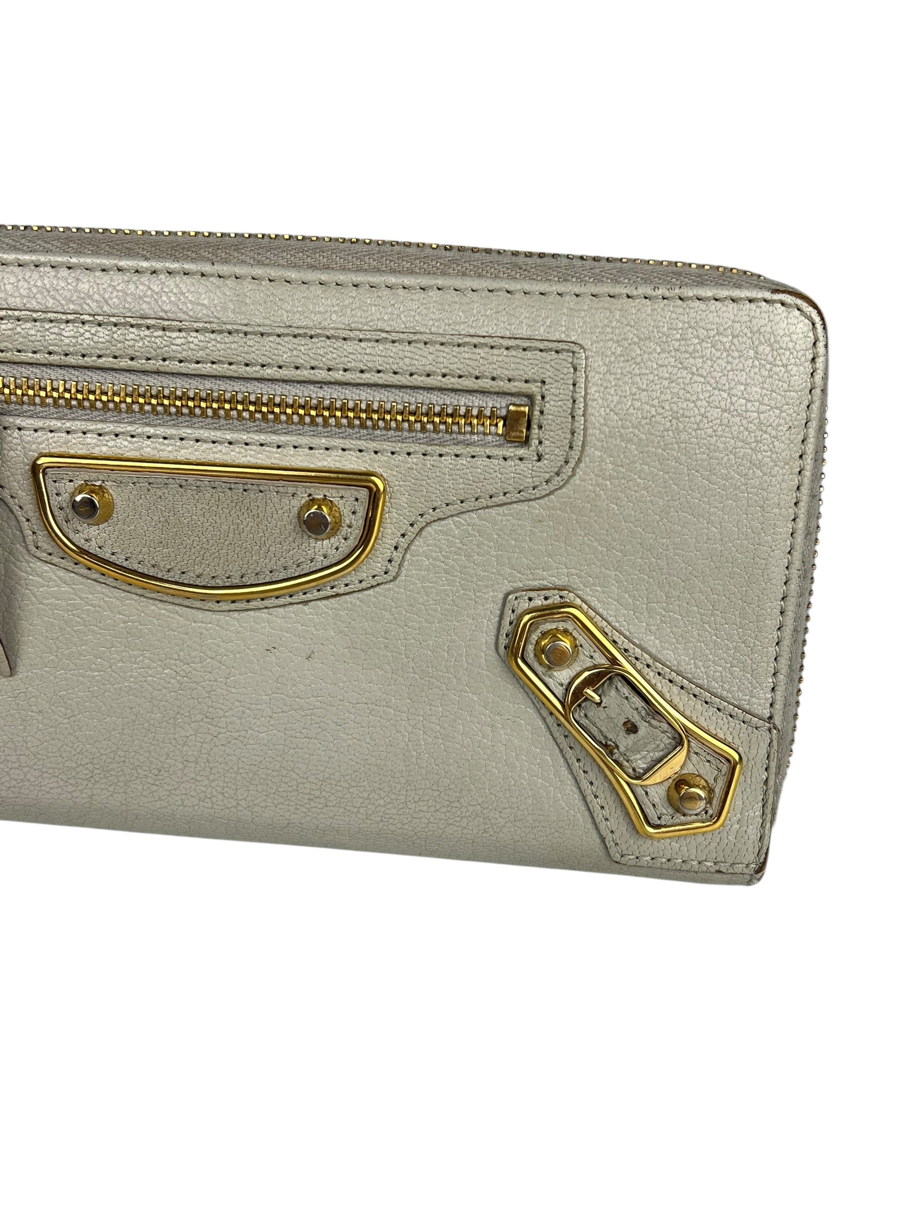 Balenciaga Grey Leather Moto Long Wallet