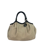 Gucci Beige Leather Trim Diamante Canvas Sukey Tote