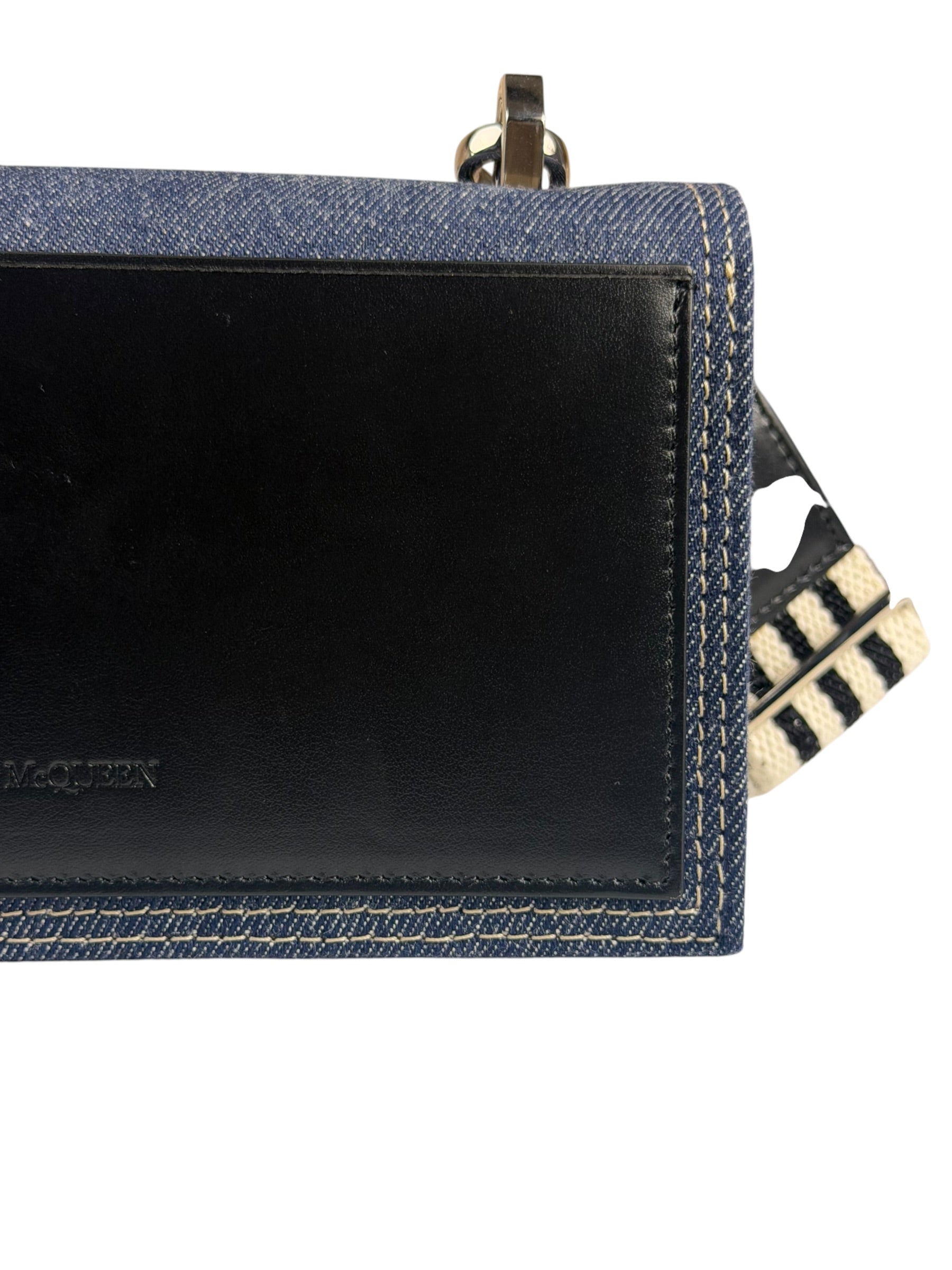 Alexander McQueen Denim Jeweled Knuckle Shoulder Bag