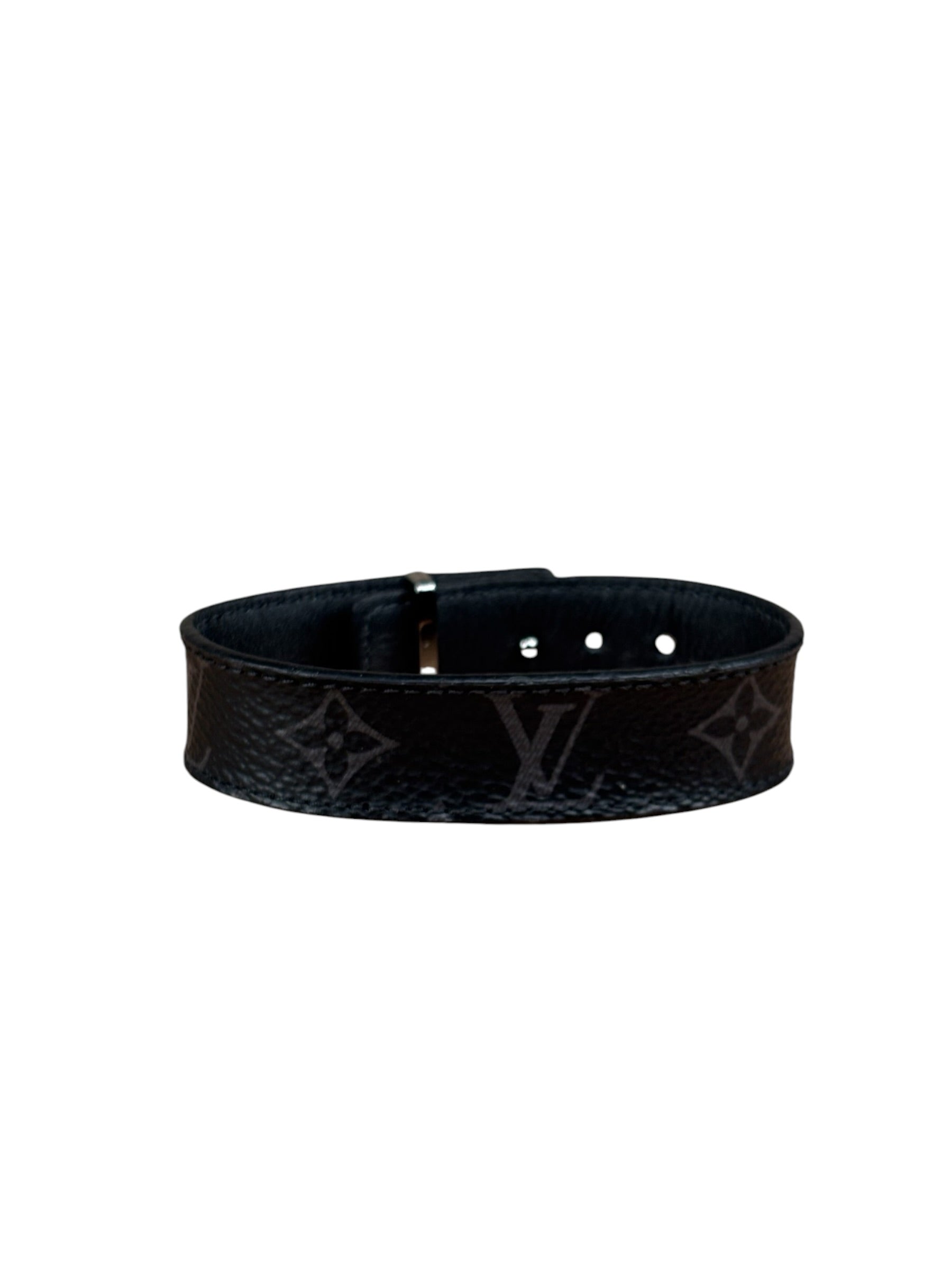 Louis Vuitton Black Leather Canvas Monogram Eclipse Slim Bracelet