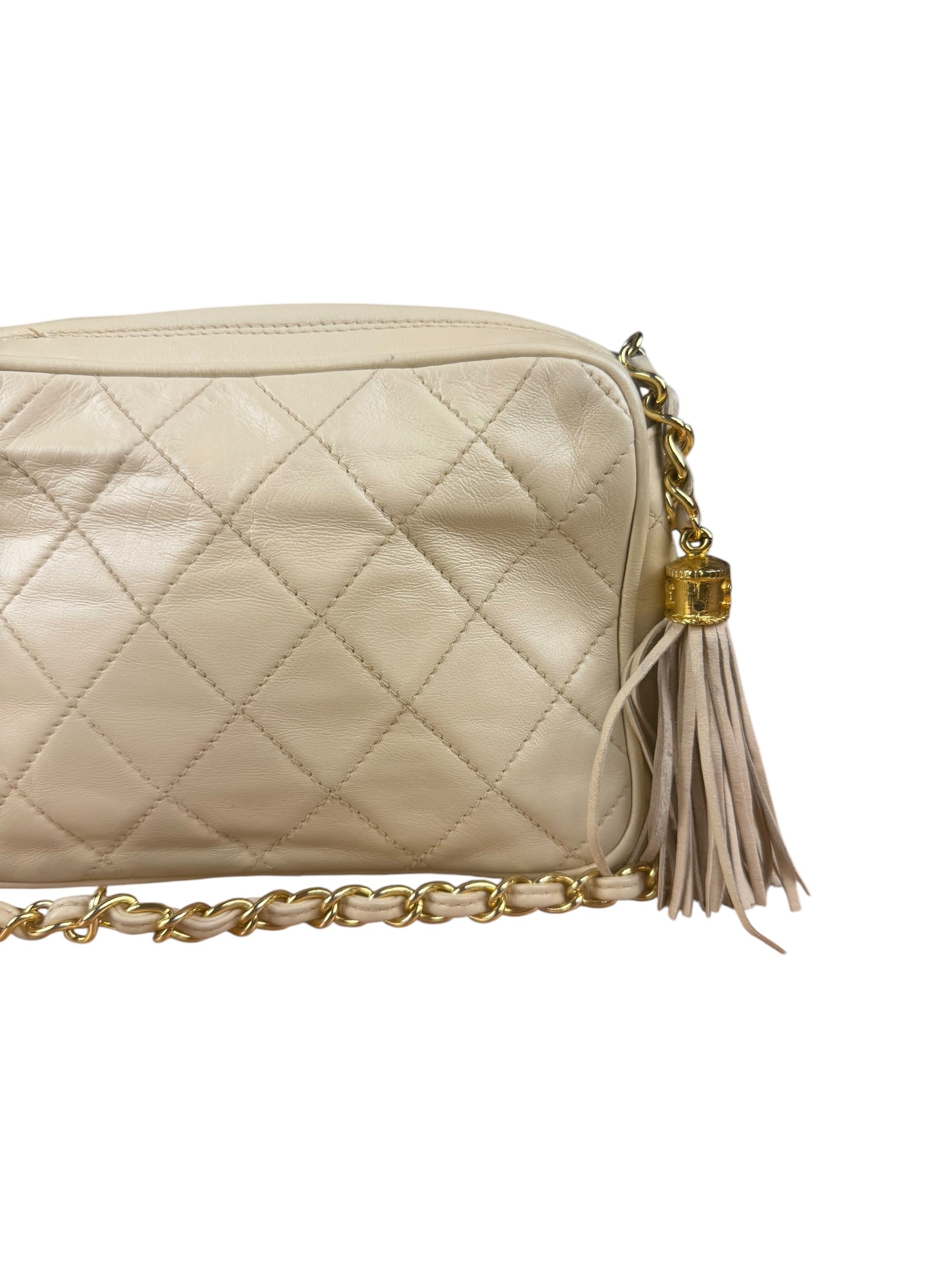 Chanel Beige Quilted Leather Chain Shoulder Bag