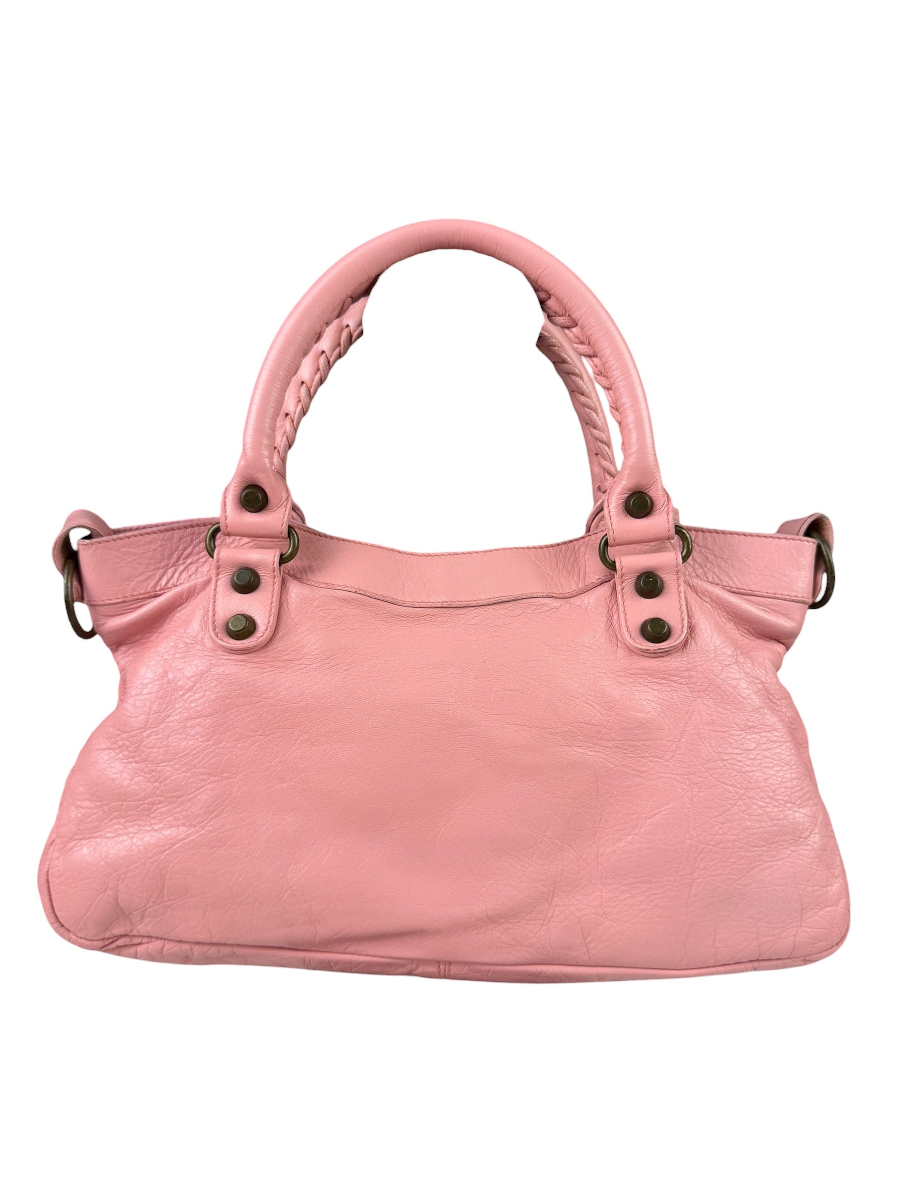 Balenciaga Pink Lambskin Motocross Classic City Two-Way Bag