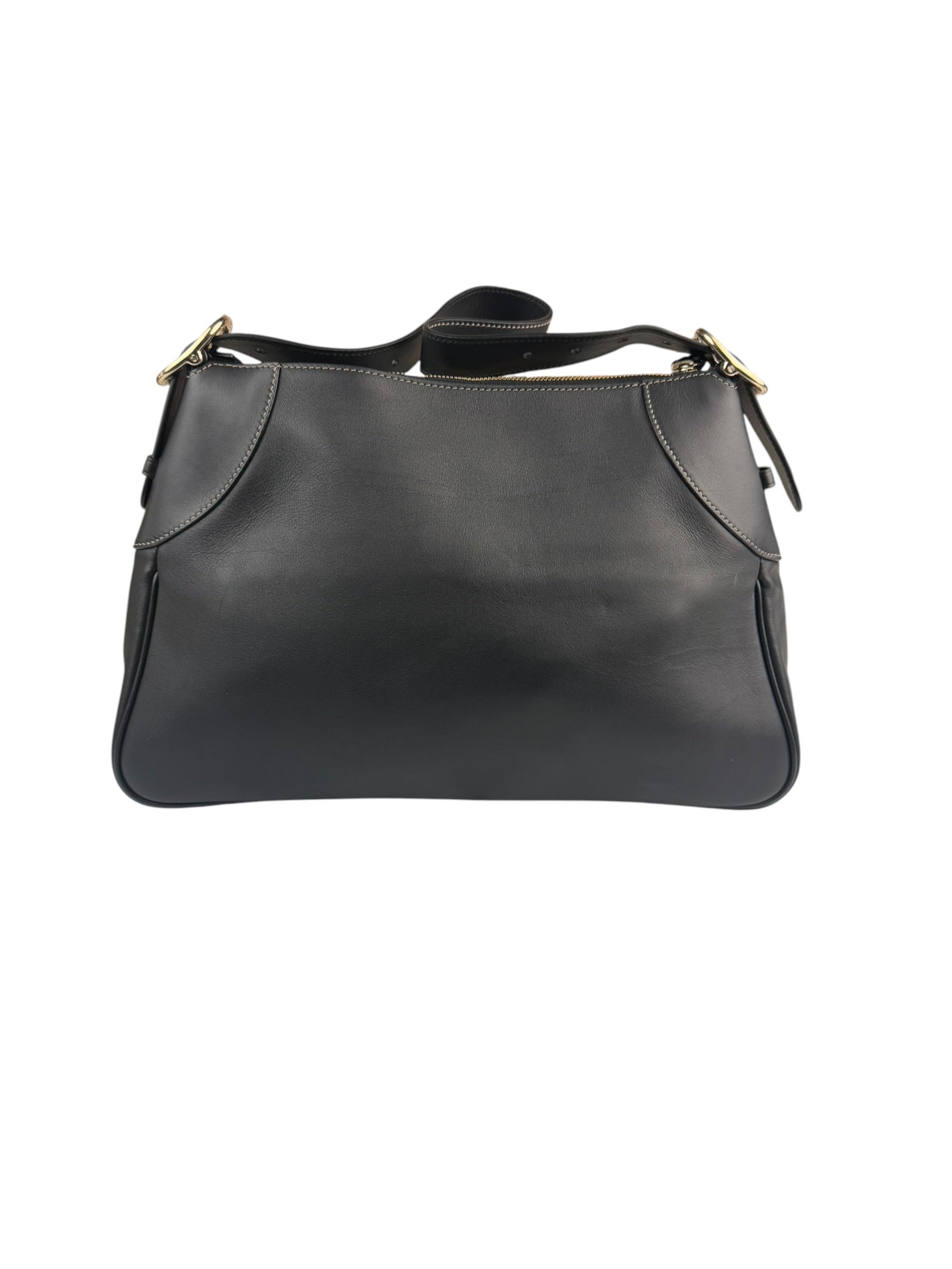 Gucci Black Leather GG Emblem Hobo Bag