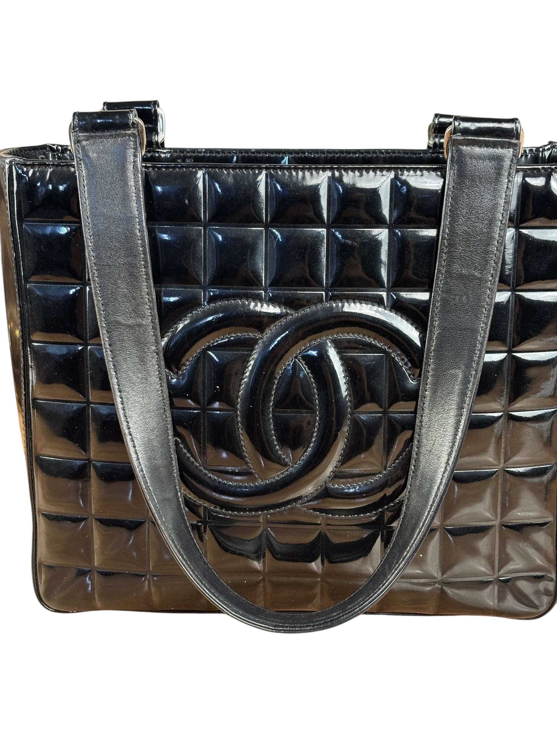 Chanel Glossy Black Patent Leather Chocolate Bar Tote Bag