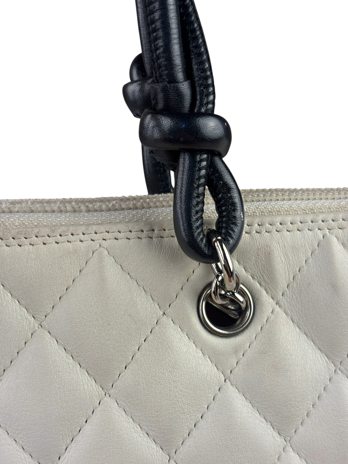 Chanel White Calfskin Quilted Python-Embossed Ligne Cambon Flat Tote Bag 2004