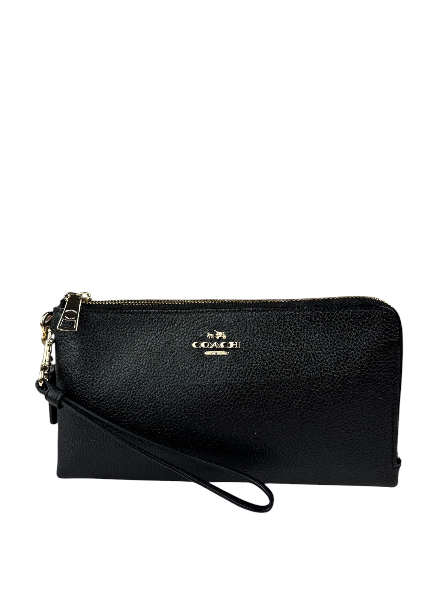 Coach Black Pebbled Leather Dual Zip Wristlet Wallet