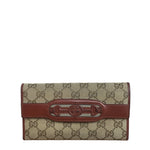 Gucci Vintage Burgundy Leather Trim GG Canvas Continental Wallet