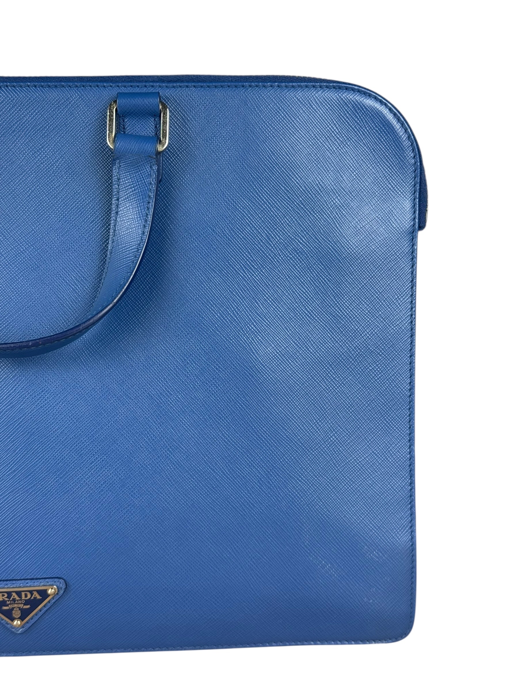 Prada Blue Saffiano Leather 2Way Briefcase Bag