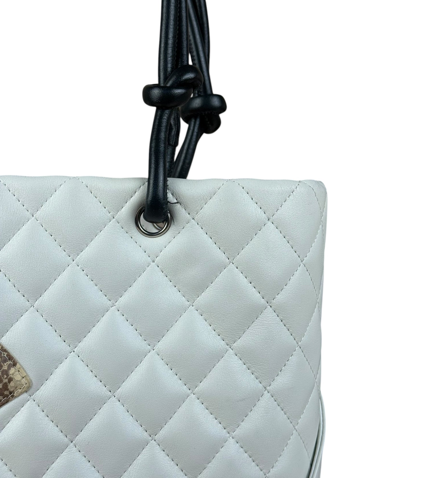 Chanel Vintage White Quilted CC Snake Cambon Ligne Tote 2004