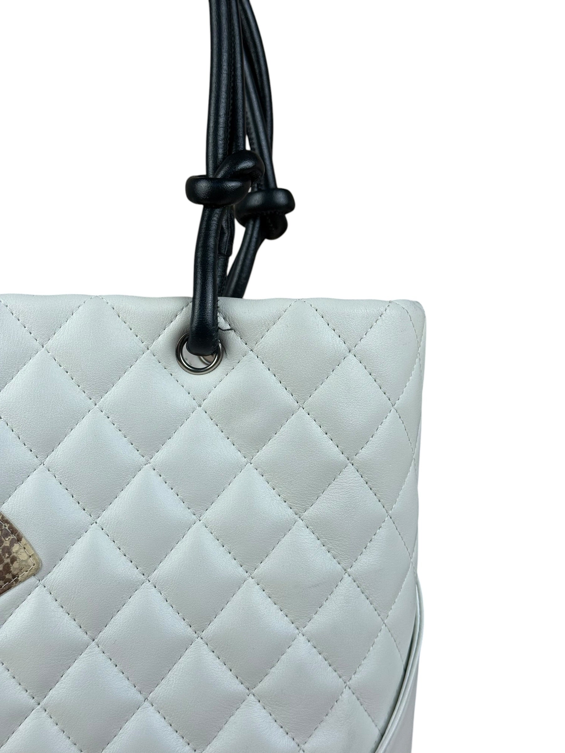 Chanel Vintage White Quilted CC Snake Cambon Ligne Tote 2004