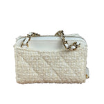 Chanel White Tweed Quilted Bow Wallet On Chain