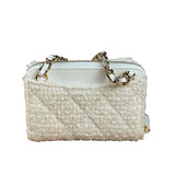 Chanel White Tweed Quilted Bow Wallet On Chain