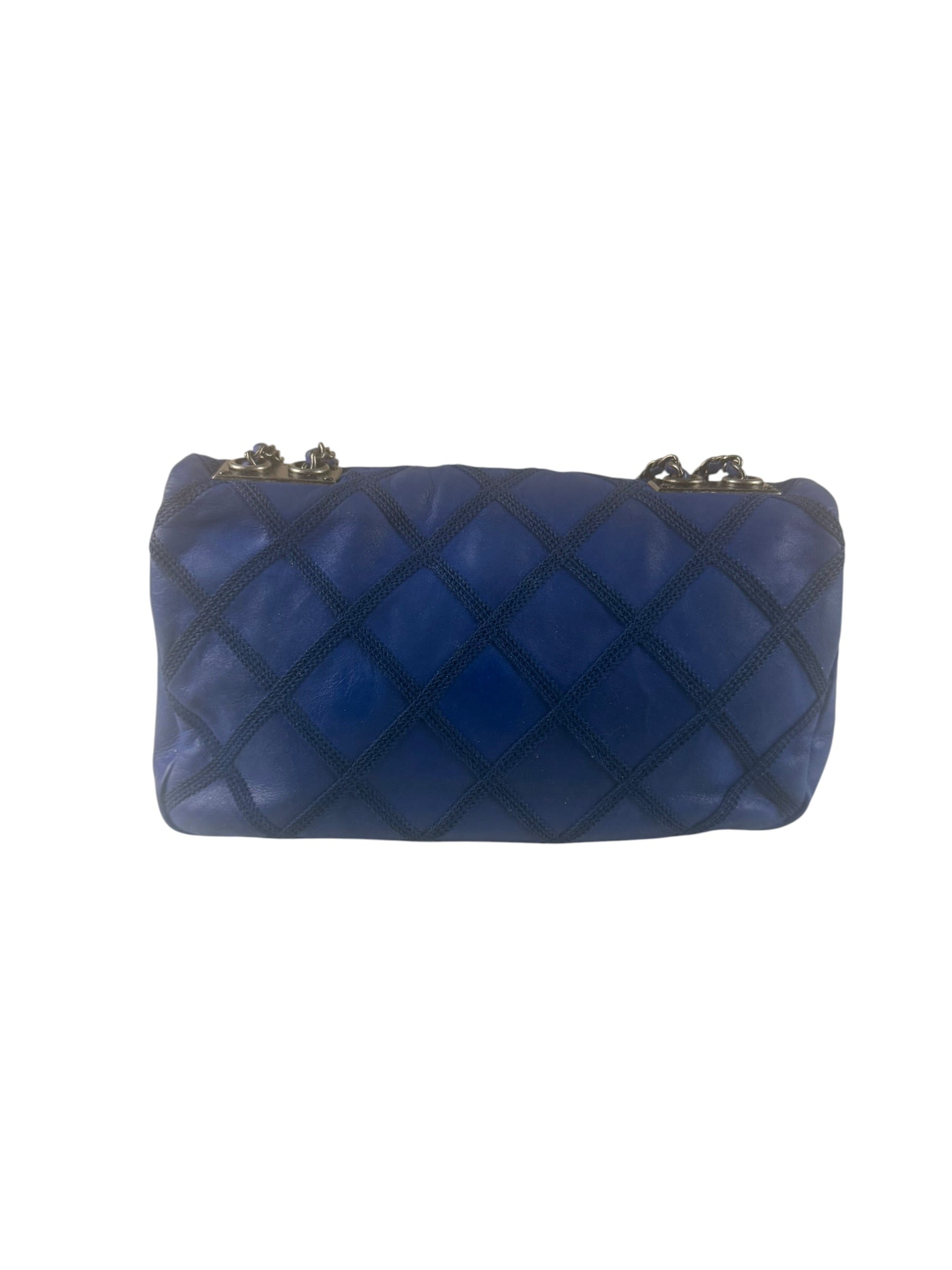 Chanel Blue Leather Diamond Stitch Iridescent Chain Flap Bag 2012